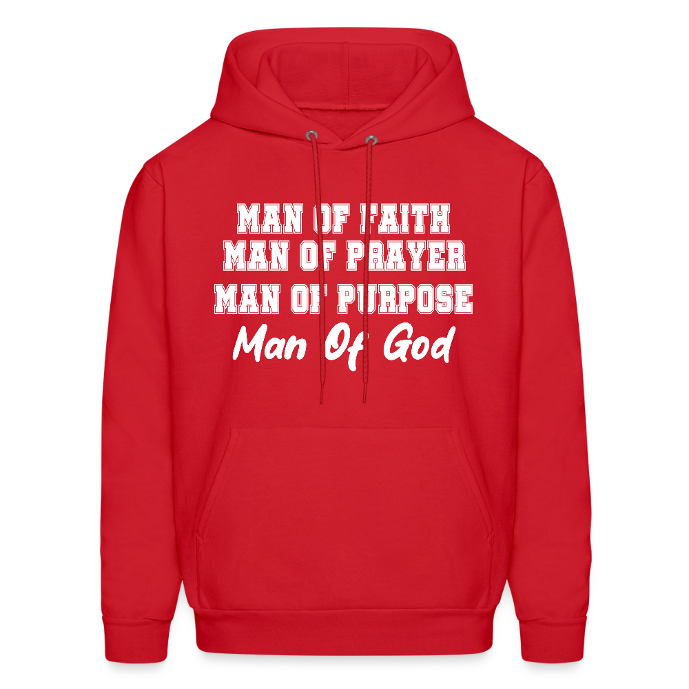 Man of Faith. Man of Prayer. Man of Purpose. Man of God Hoodie - red