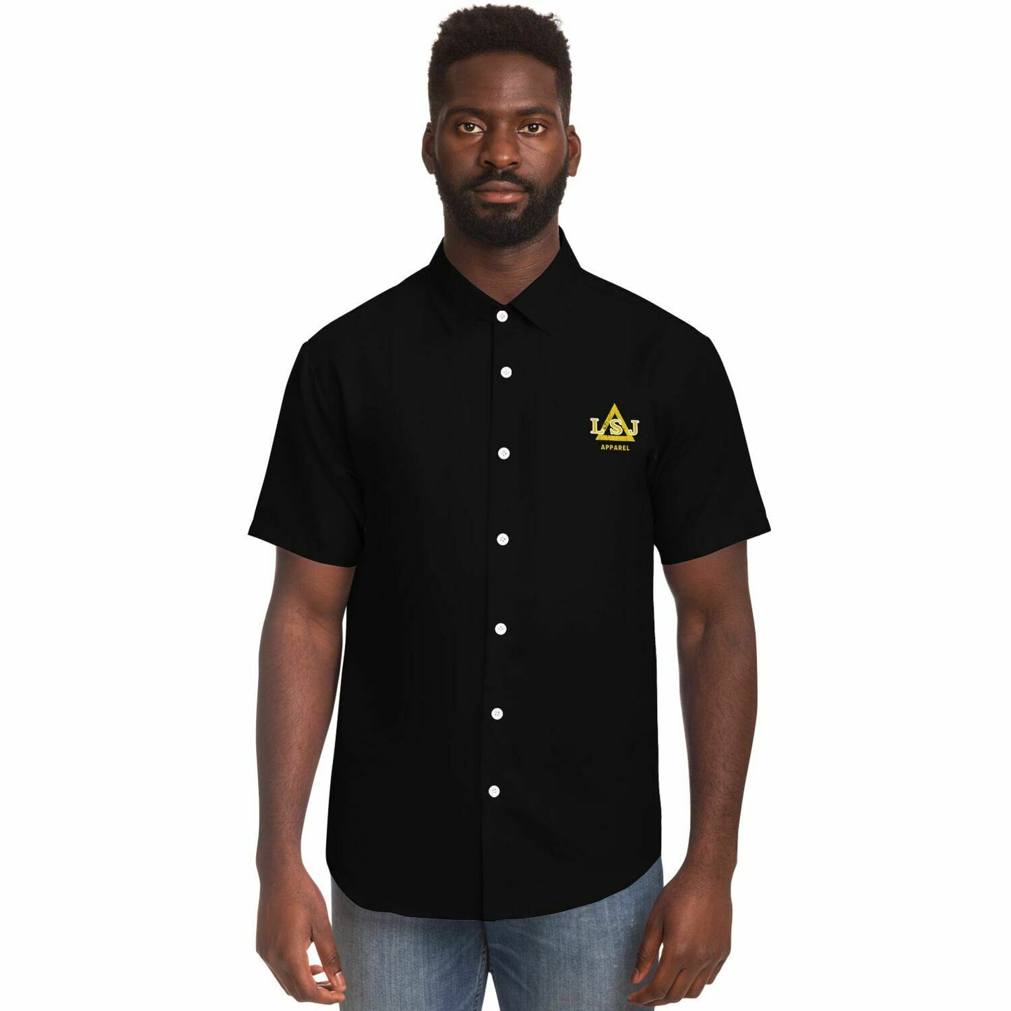 LSJ Black Short Sleeve Button Down Shirt