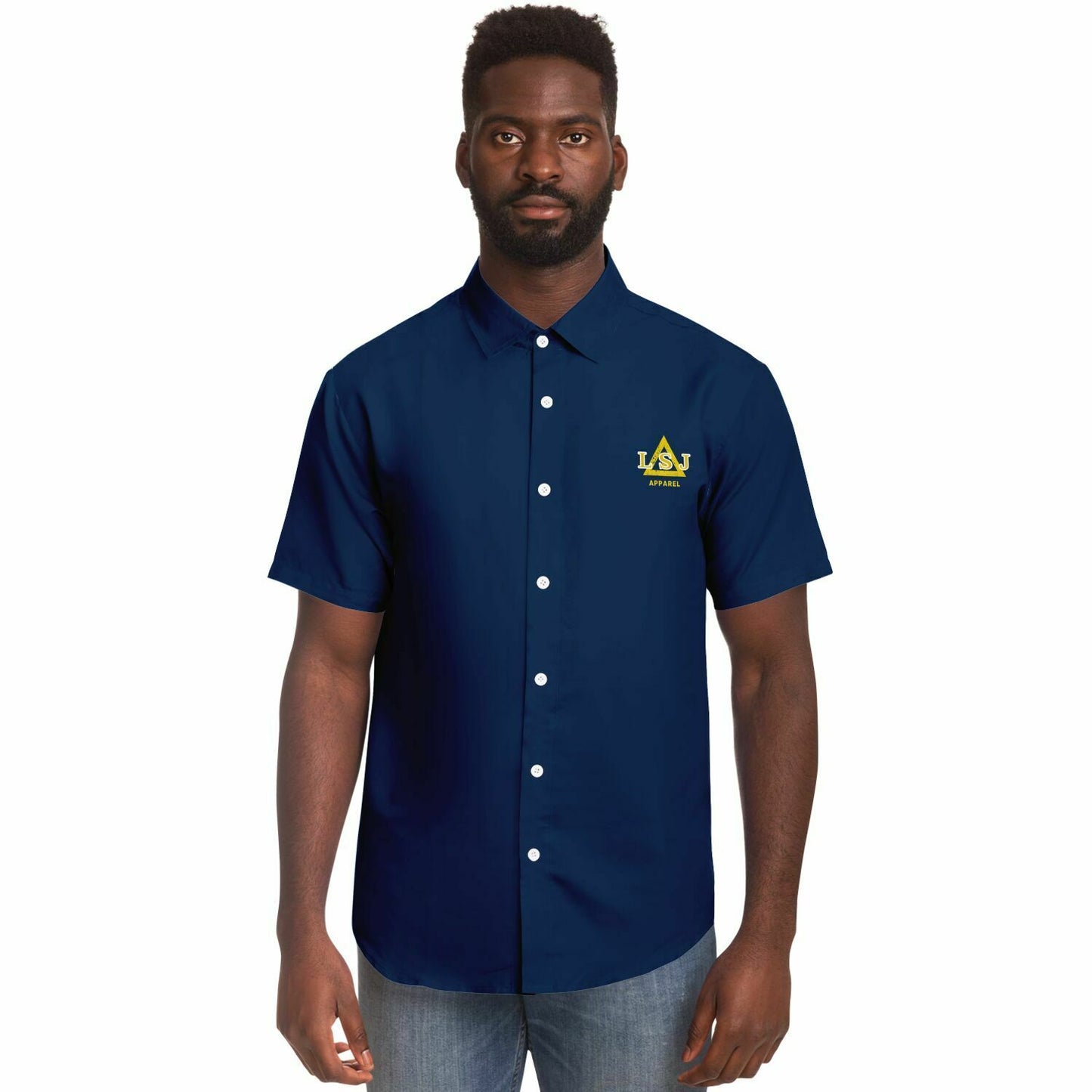 LSJ Navy Blue Short Sleeve Button Down Shirt