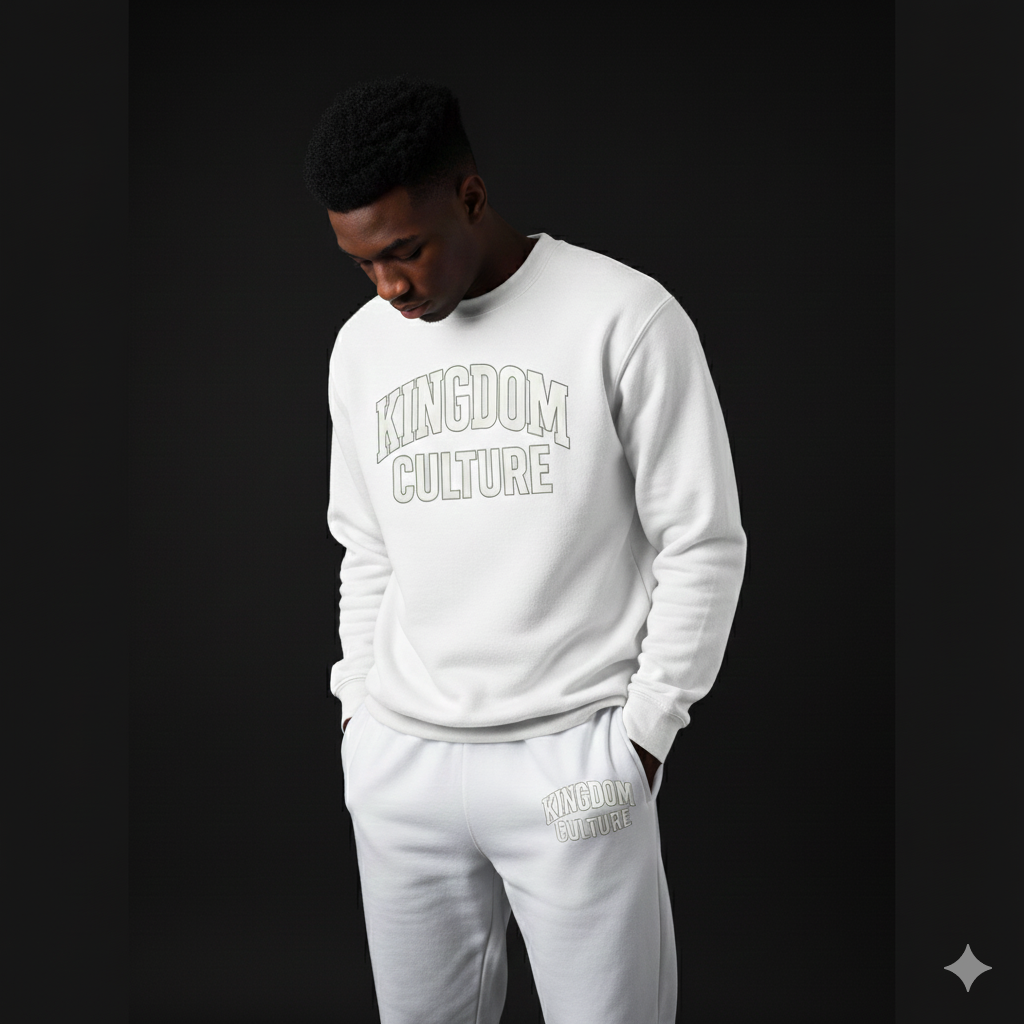Kingdom Culture White on White Crewneck & Jogger Set