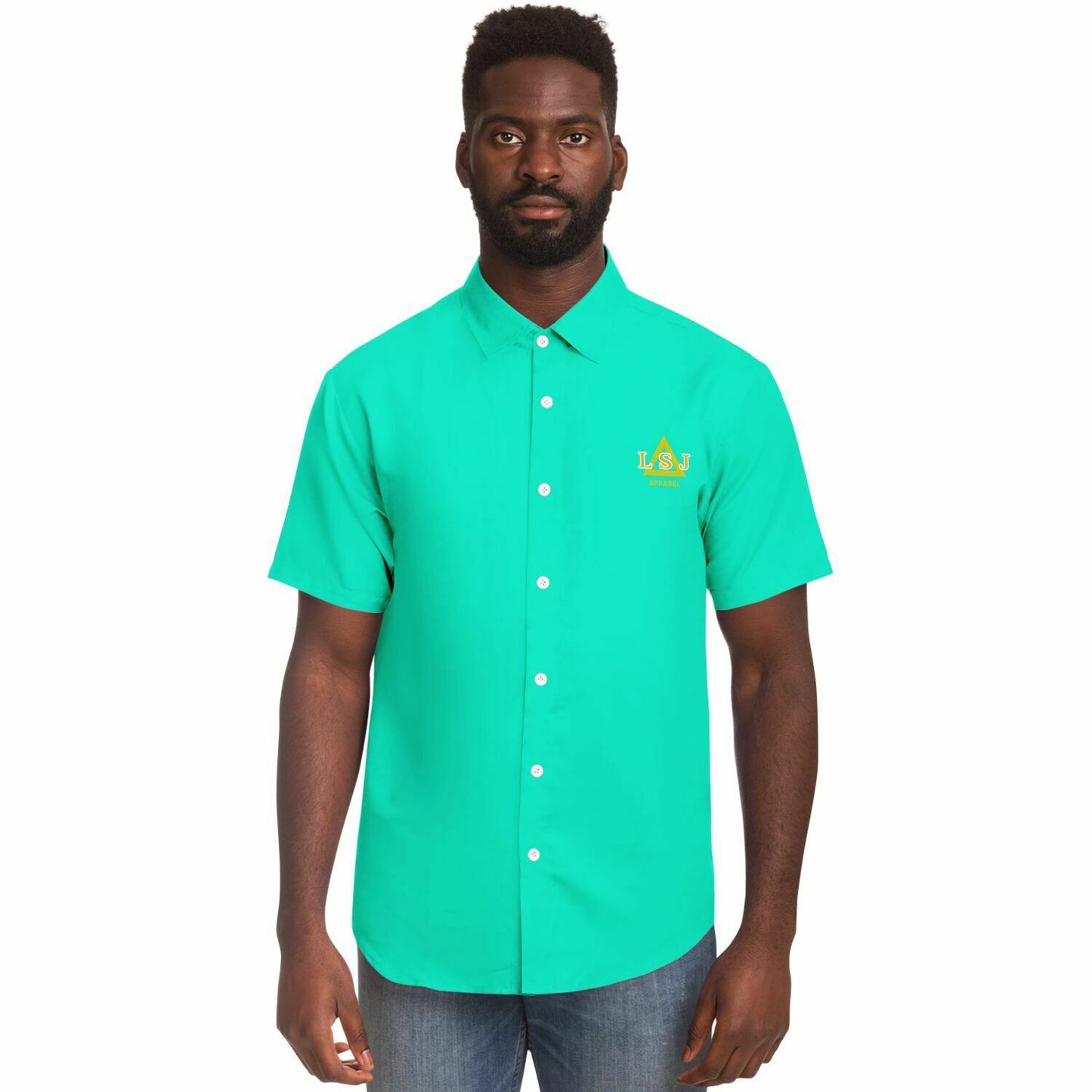 LSJ Aqua Green Short Sleeve Button Down Shirt copy