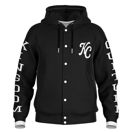 Kingdom Culture Black Hooded Baseball Jacket