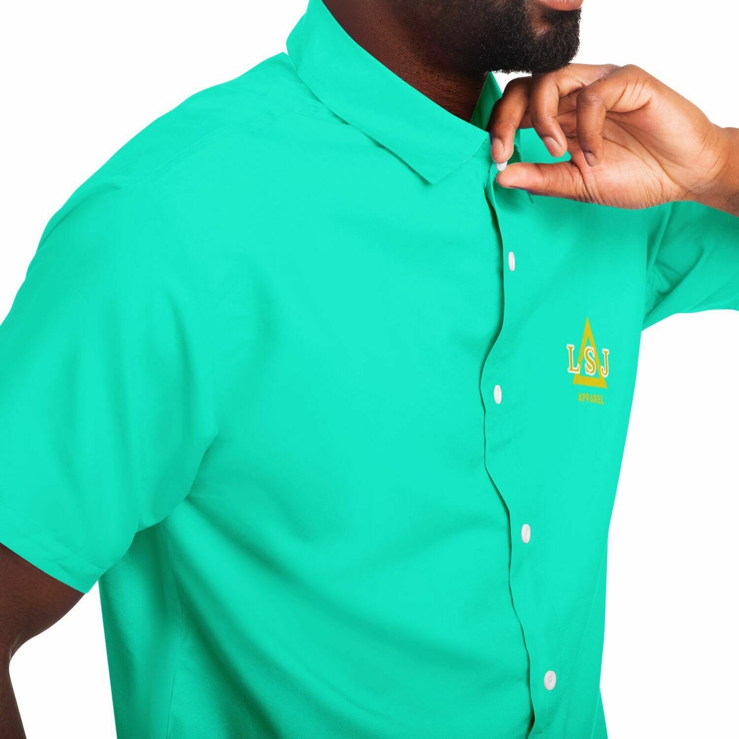 LSJ Aqua Green Short Sleeve Button Down Shirt copy