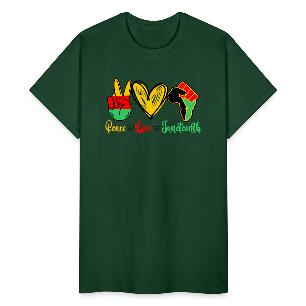 Peace Love Juneteenth Unisex T-Shirt - forest green