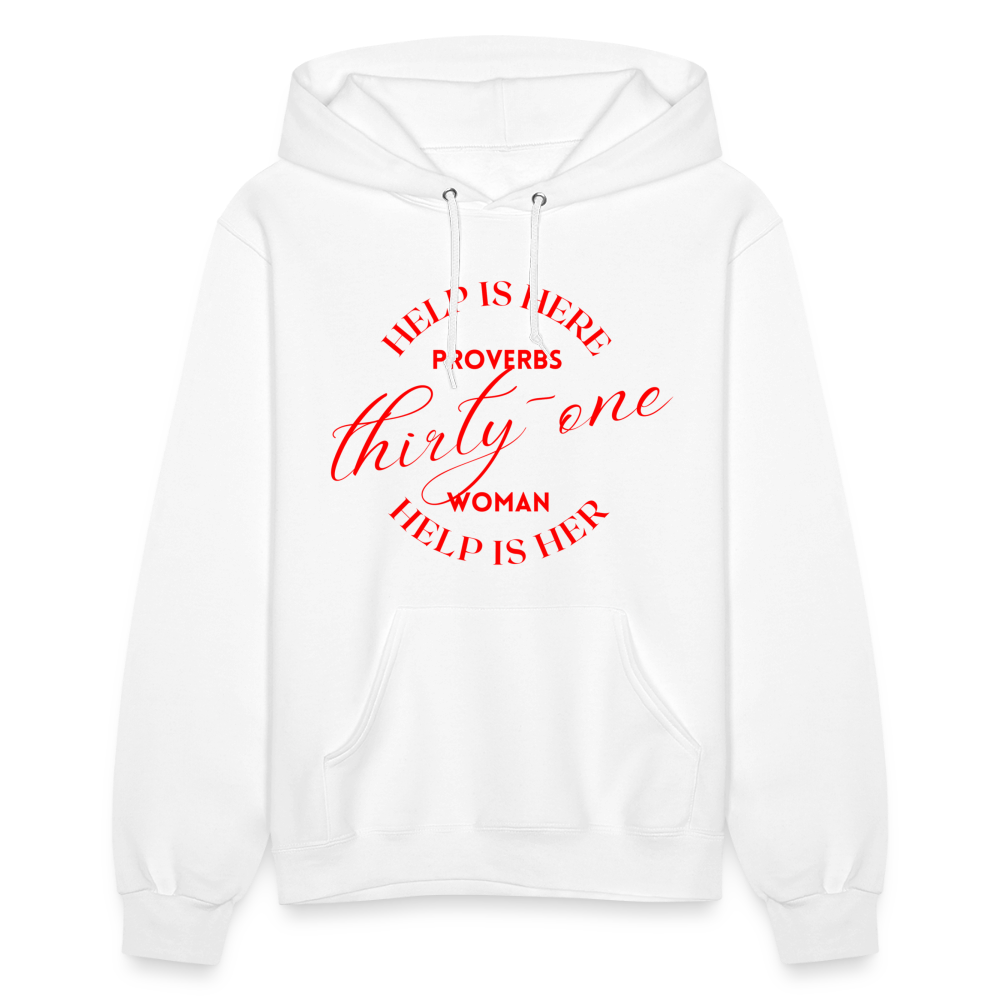 Proverbs 31 Woman Help Is Here Women's Hoodie (Red Text) - white