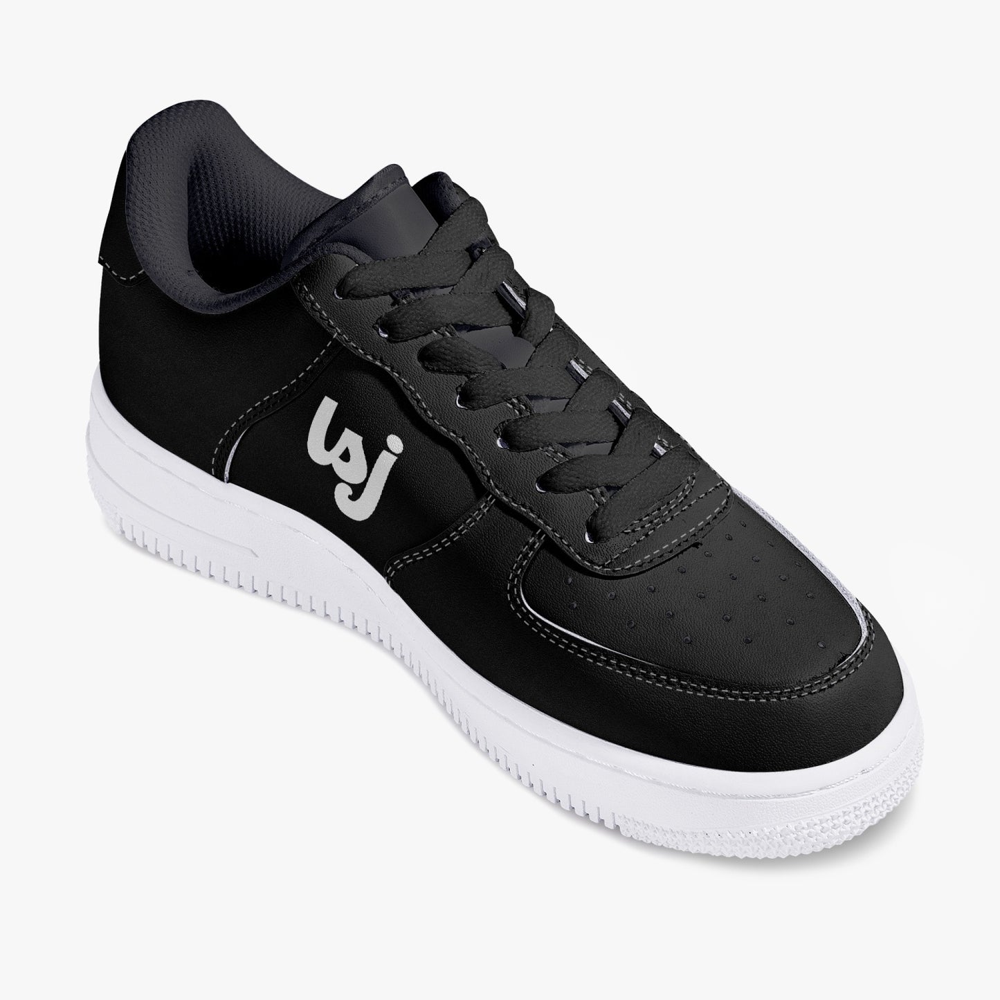 LSJ Basic Black Low-Top Leather Sports Sneakers