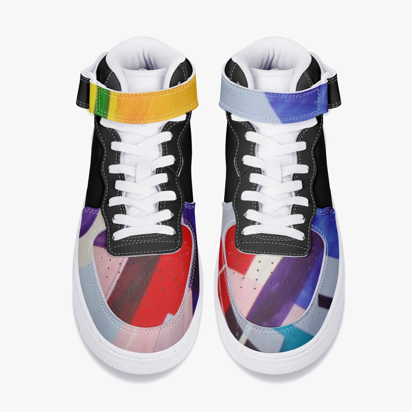 LSJ Puzzle Color Black High-Top Leather Sports Sneakers