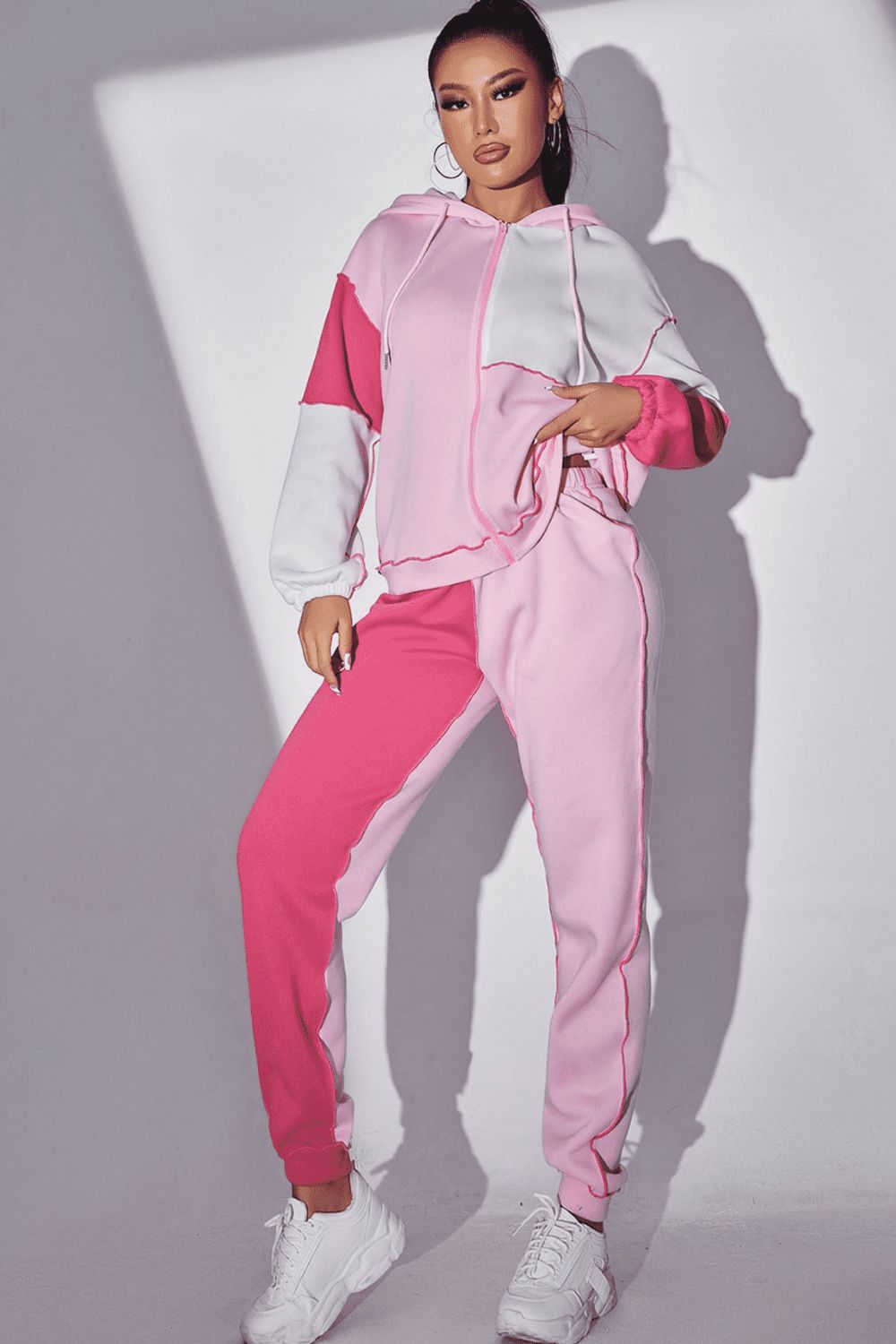 Color Block Hoodie and Pants Set