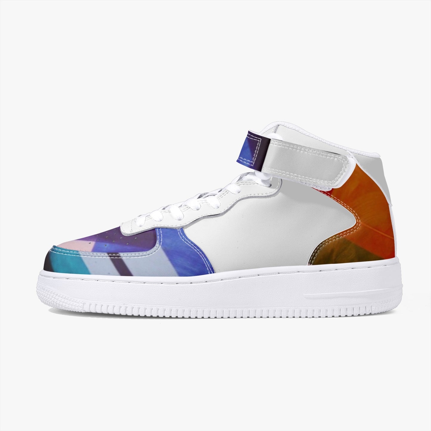 LSJ Puzzle Color White High-Top Leather Sports Sneakers