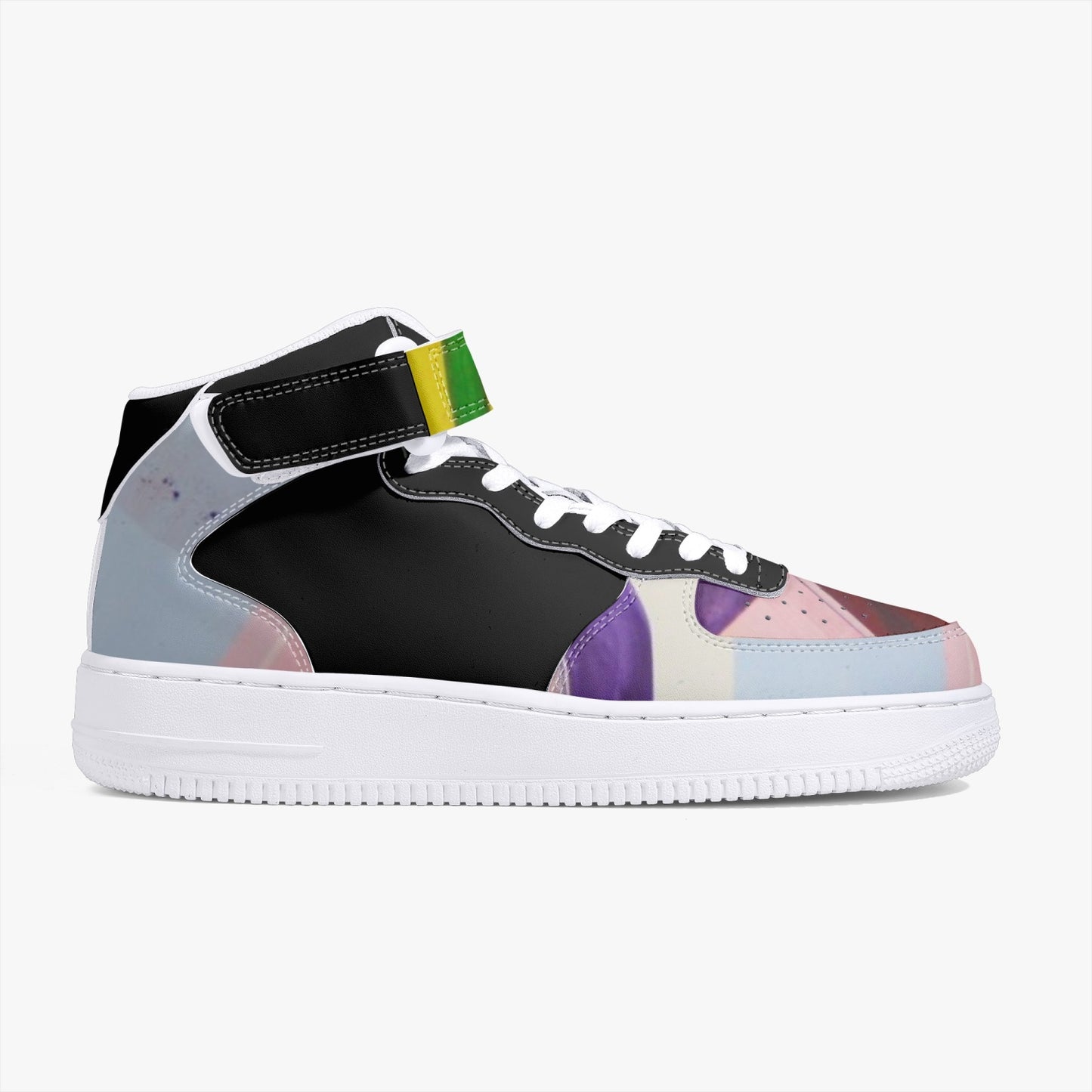 LSJ Puzzle Color Black High-Top Leather Sports Sneakers