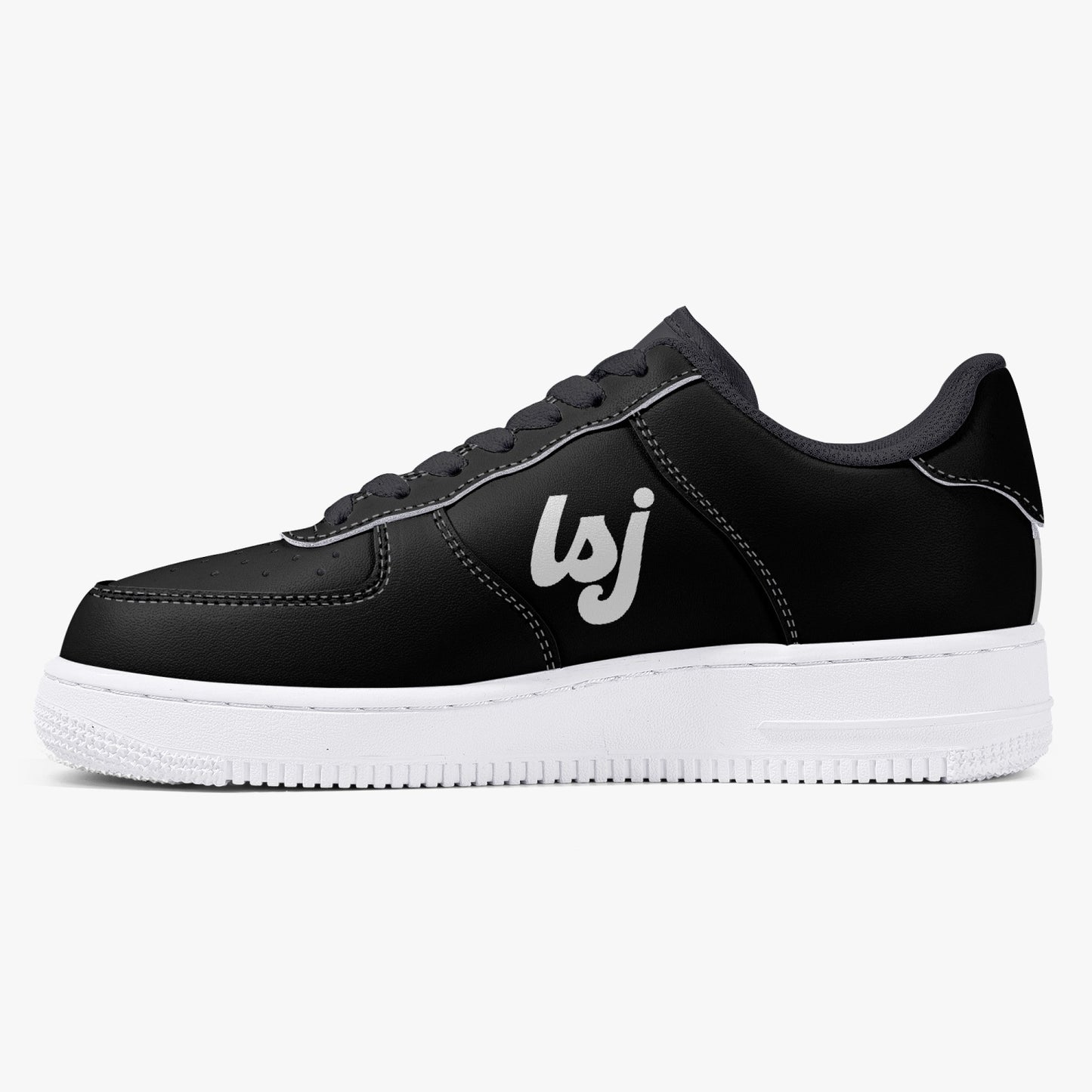 LSJ Basic Black Low-Top Leather Sports Sneakers