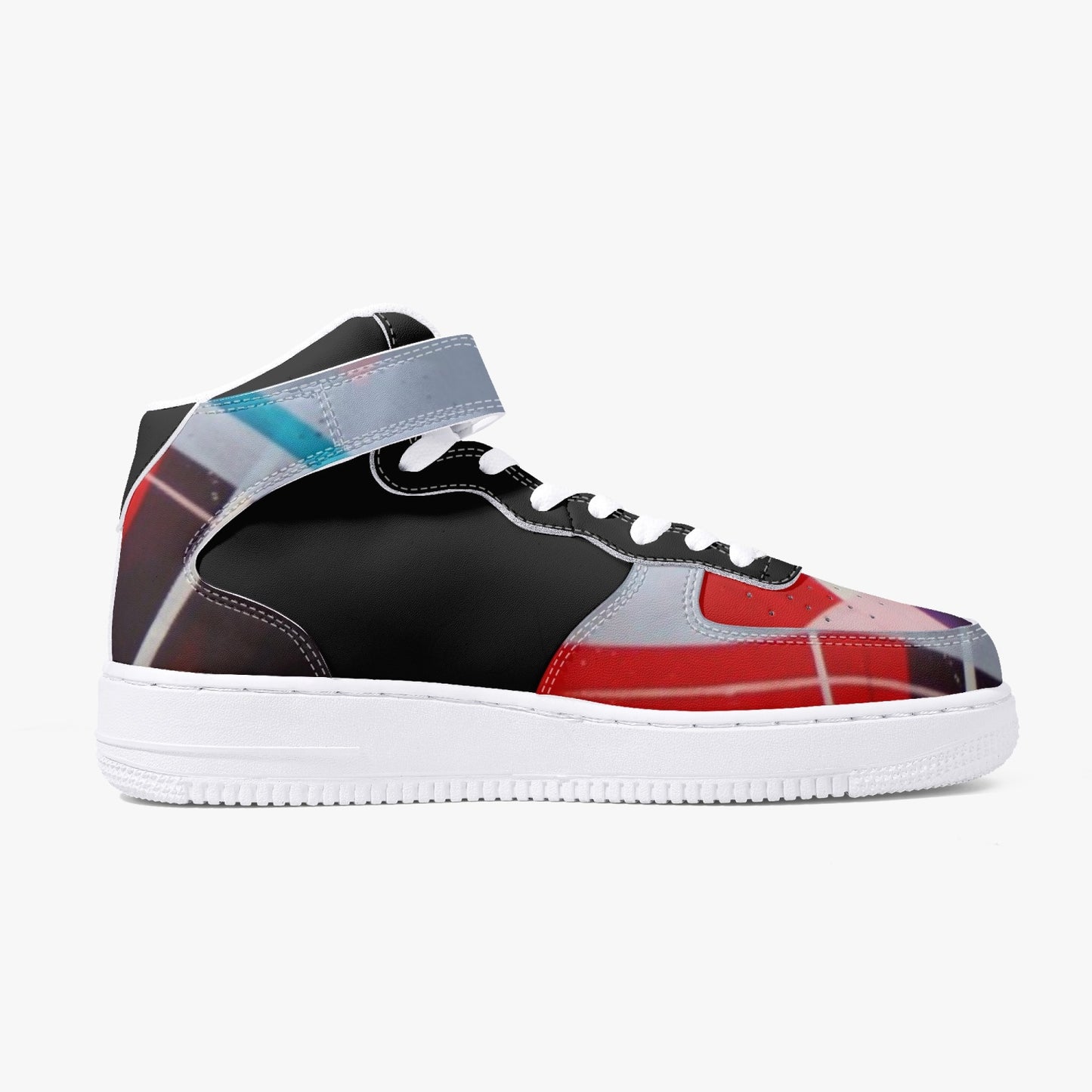 LSJ Puzzle Color Black High-Top Leather Sports Sneakers