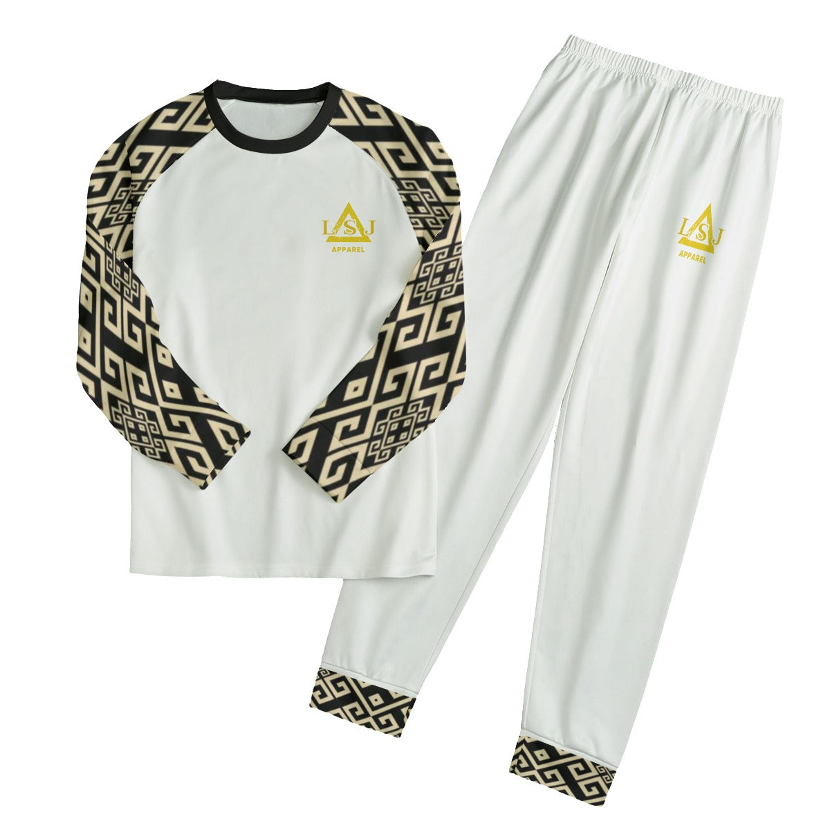 LSJ White Black & Gold Men's Crewneck Sweatsuit