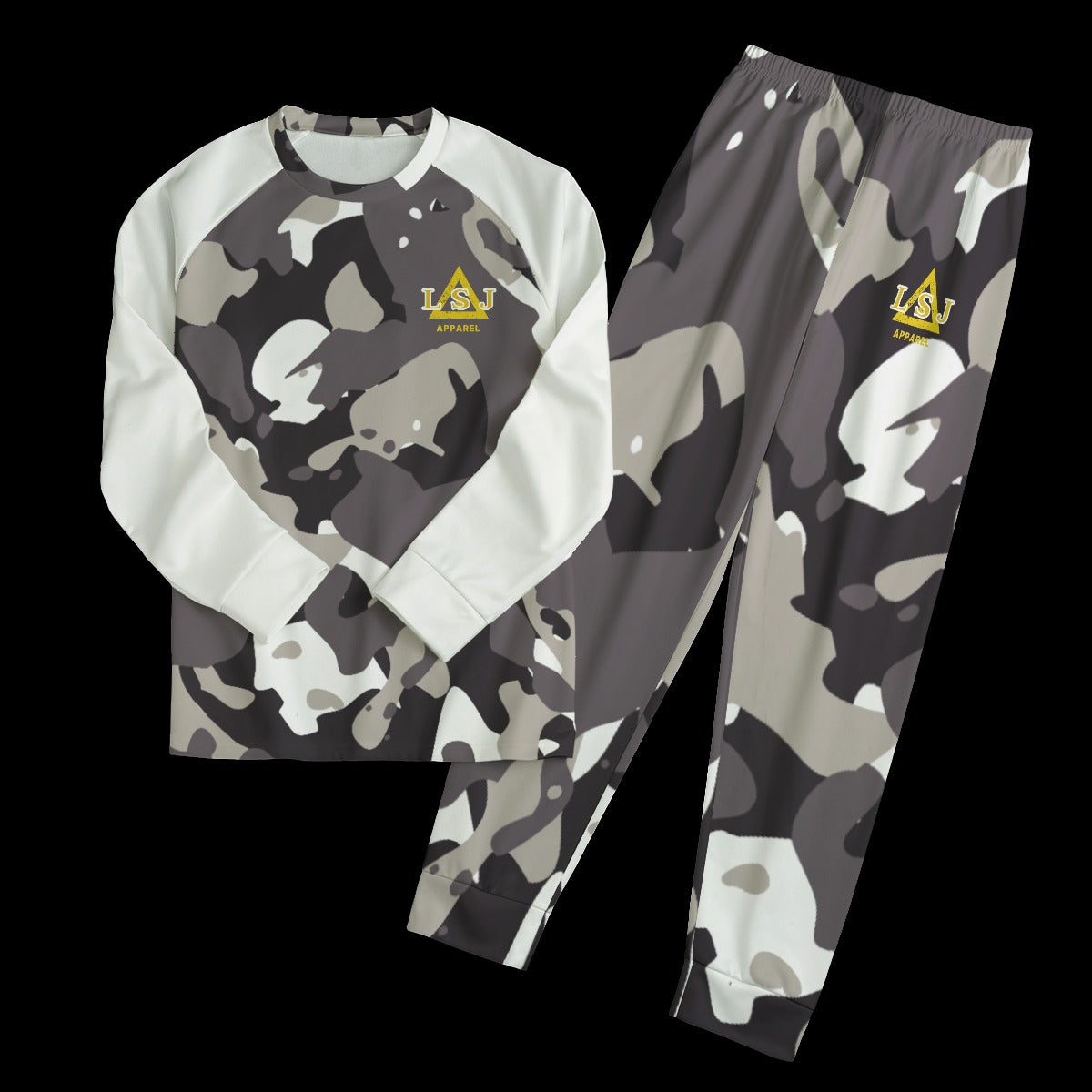 LSJ Black & White Camo Men's Crewneck Sweatsuit