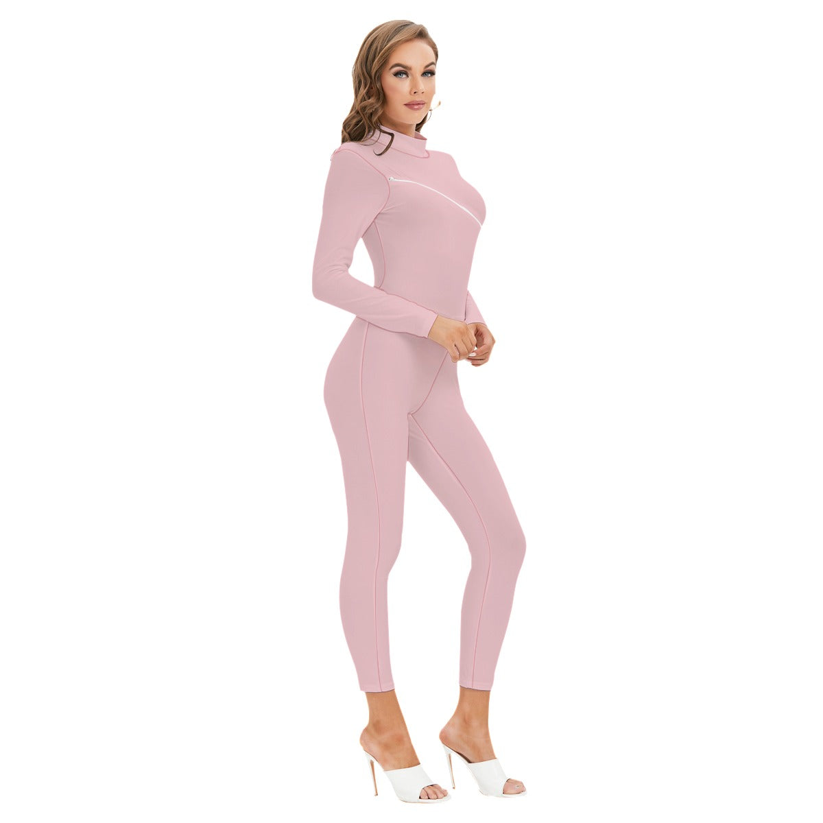 Pink Lemonade Long-sleeved High-neck Jumpsuit With Zipper