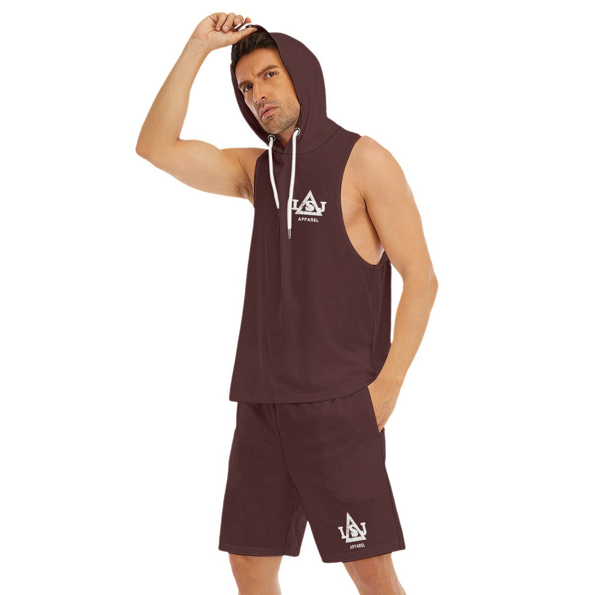 Merlot Masterpiece Men's Sleeveless Hoodie And Shorts Set