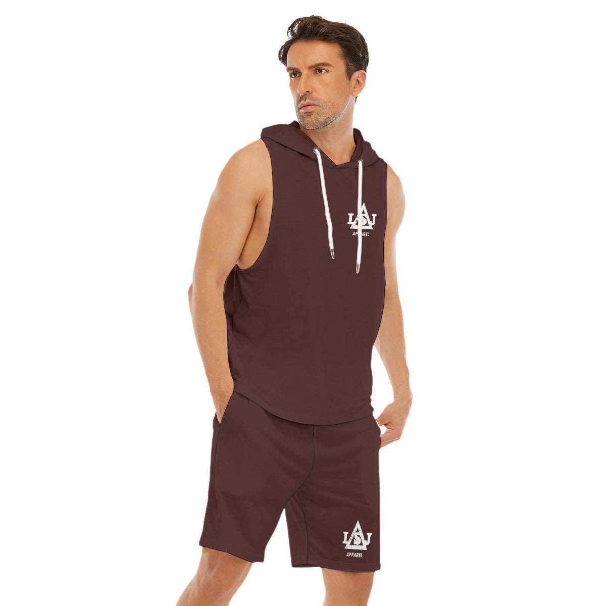 Merlot Masterpiece Men's Sleeveless Hoodie And Shorts Set