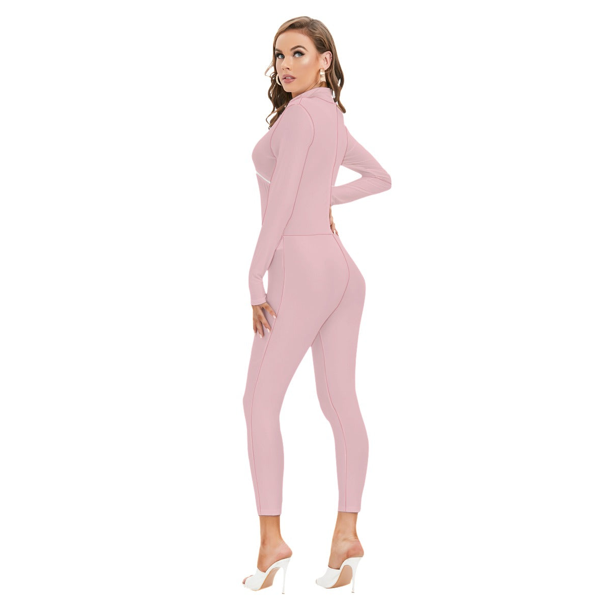 Pink Lemonade Long-sleeved High-neck Jumpsuit With Zipper