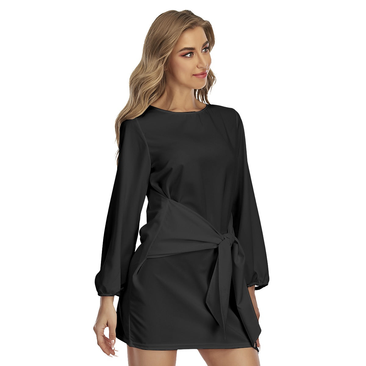 All Black Lantern Sleeve Dress