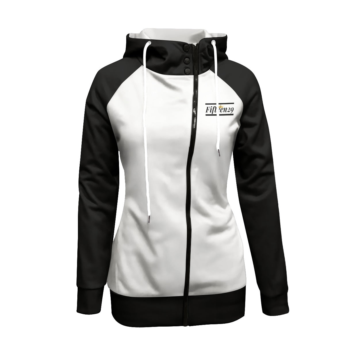 Fifteen29 White & Black All-Over Print Women's Long Pullover Hoodie