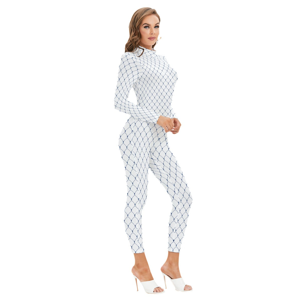 Blue Horizon Long-sleeved High-neck Jumpsuit With Zipper