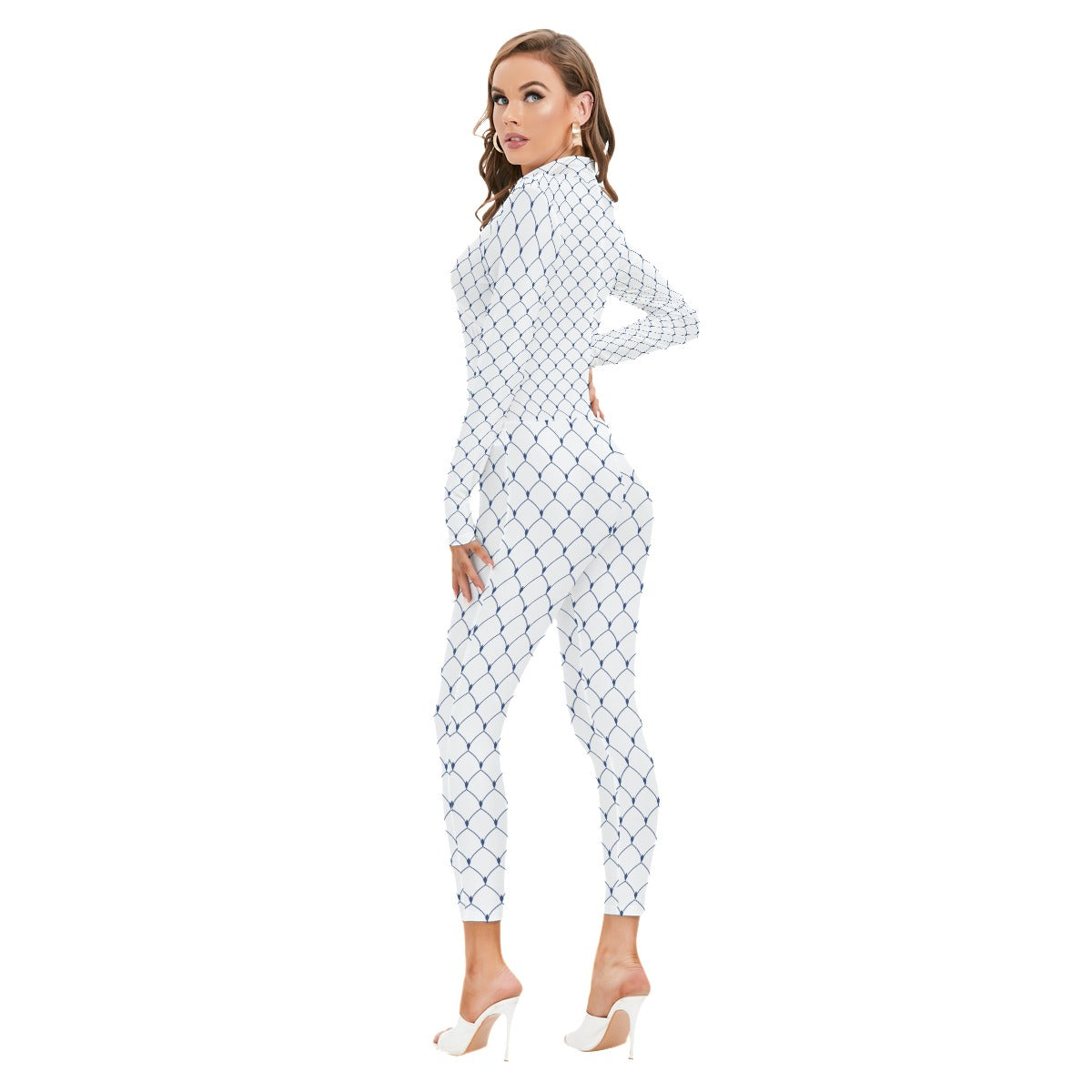 Blue Horizon Long-sleeved High-neck Jumpsuit With Zipper