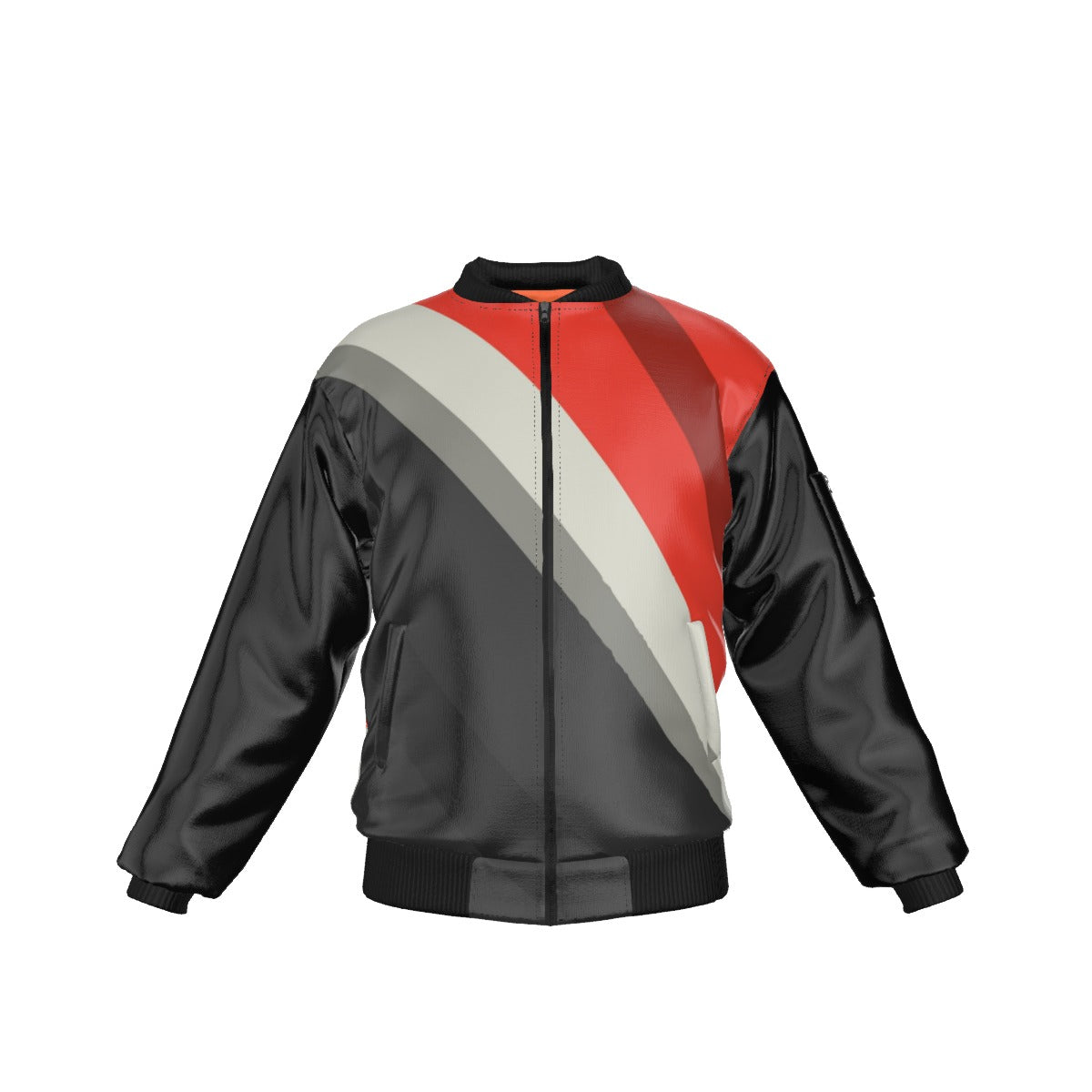 LSJ Red Gray & Black All-Over Print Men's Bomber Jacket