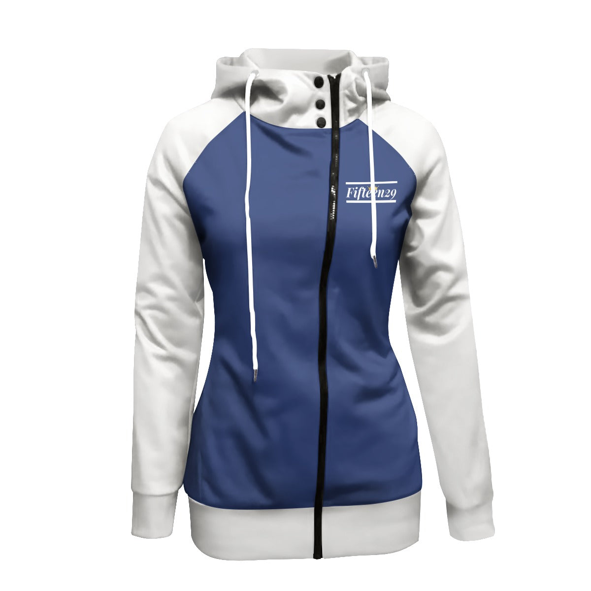 Fifteen29 Blue & White All-Over Print Women's Long Zip Hoodie