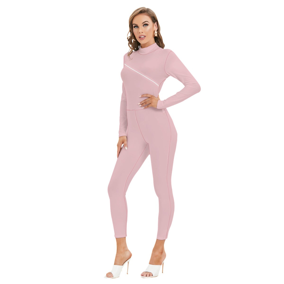 Pink Lemonade Long-sleeved High-neck Jumpsuit With Zipper