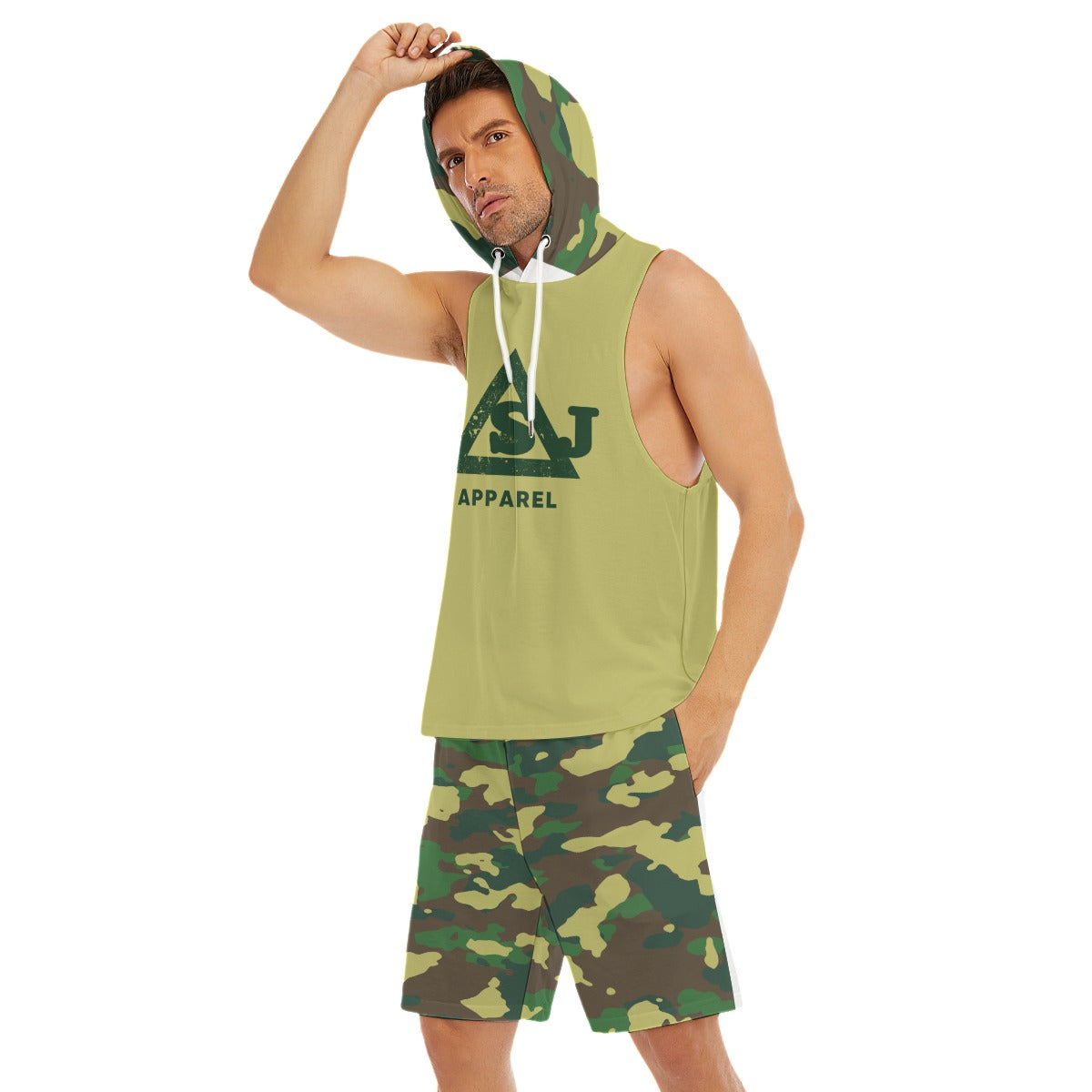 Camo Cool Men's Sleeveless Hoodie And Shorts Set