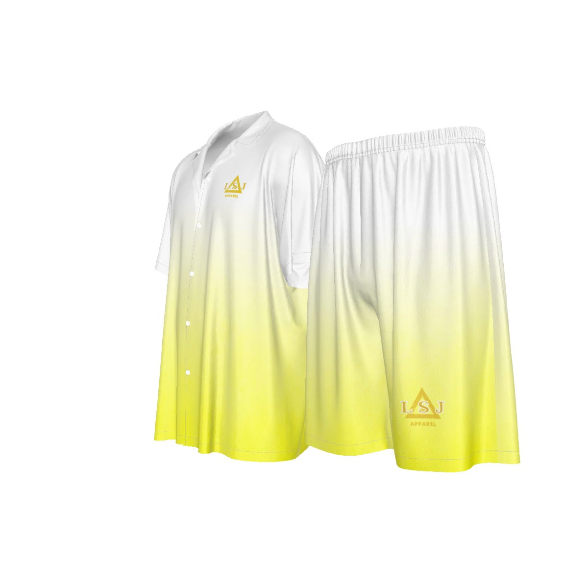 LSJ Yellow & White Men's Short Sleeve Button Up Set