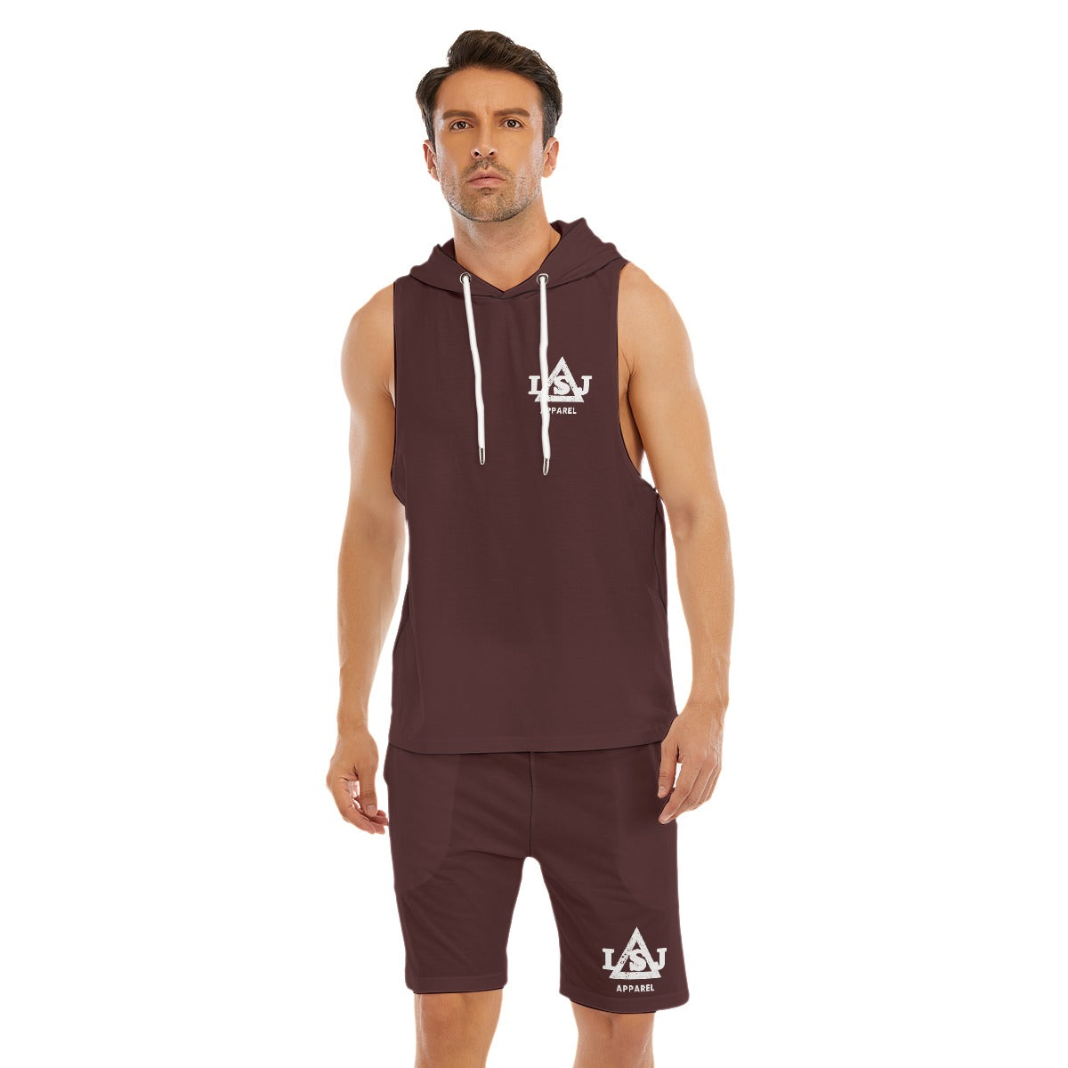 Merlot Masterpiece Men's Sleeveless Hoodie And Shorts Set