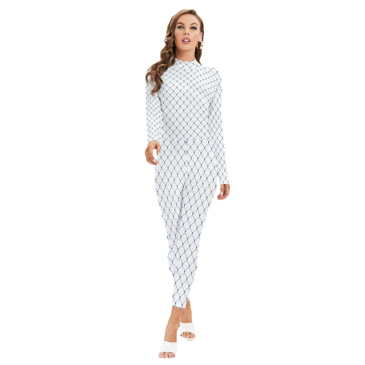 Blue Horizon Long-sleeved High-neck Jumpsuit With Zipper