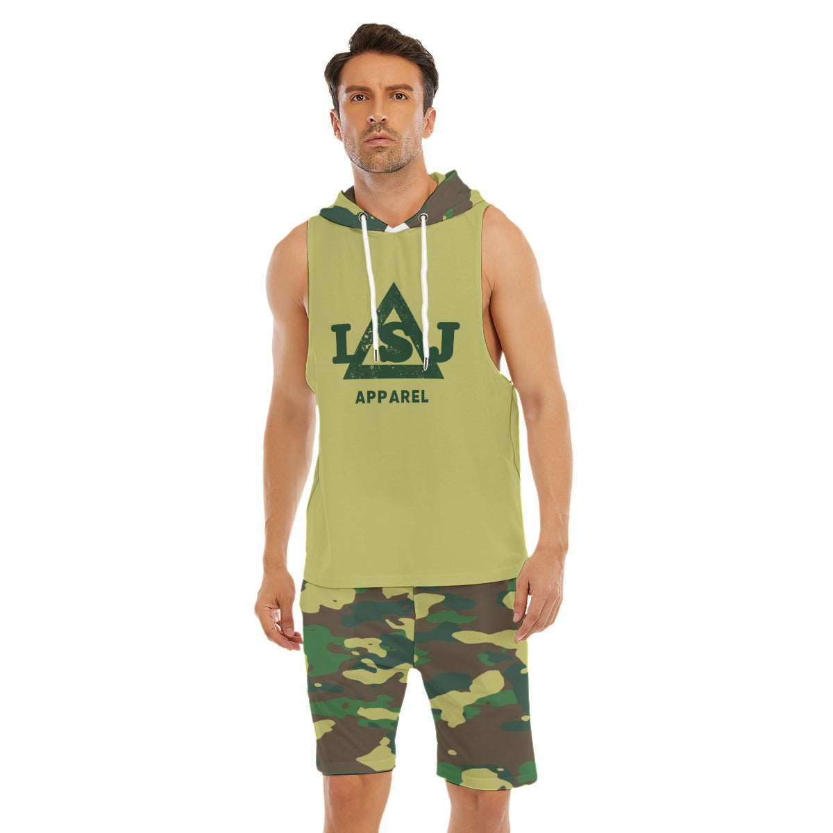 Camo Cool Men's Sleeveless Hoodie And Shorts Set