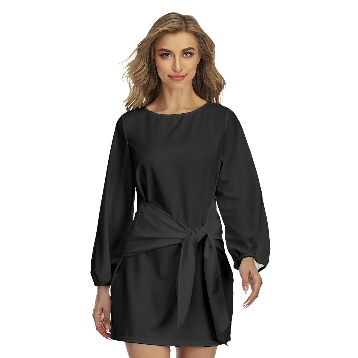 All Black Lantern Sleeve Dress