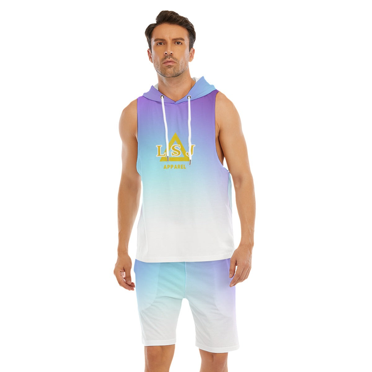 LSJ Blue Ombre Men's Sleeveless Vest And Shorts Sets