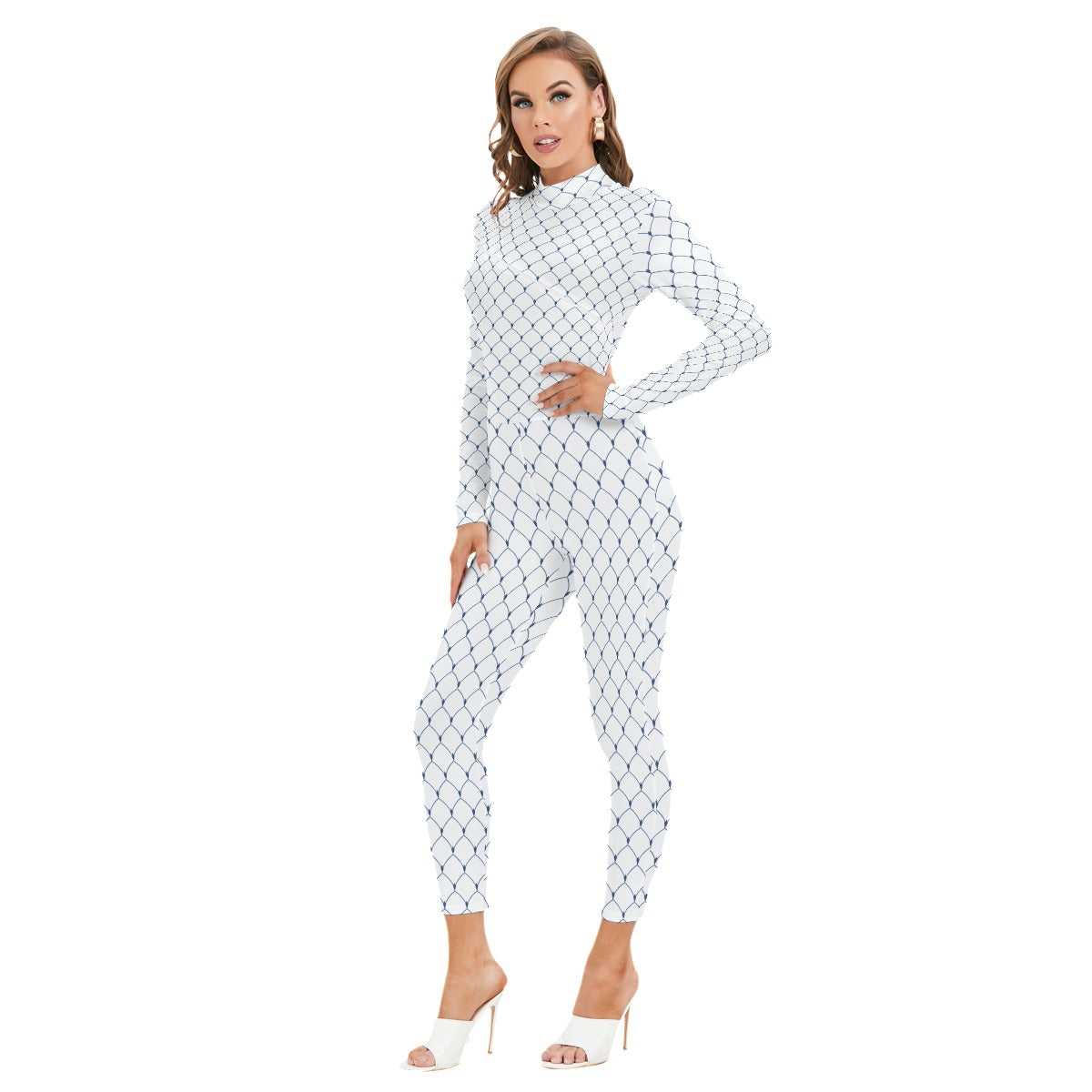 Blue Horizon Long-sleeved High-neck Jumpsuit With Zipper