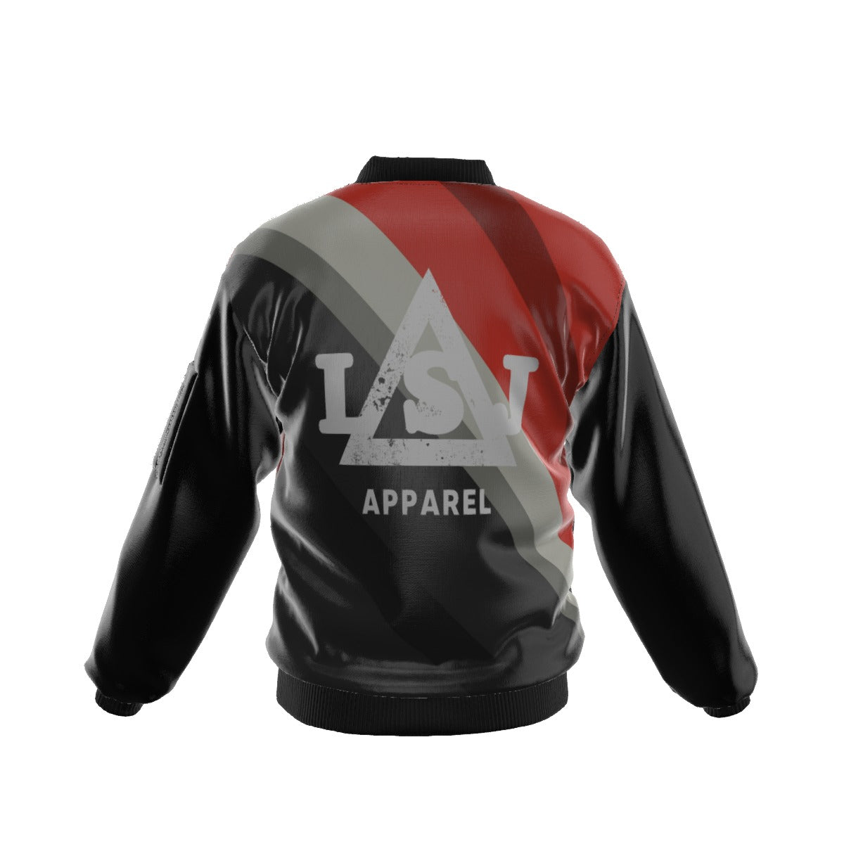 LSJ Red Gray & Black All-Over Print Men's Bomber Jacket