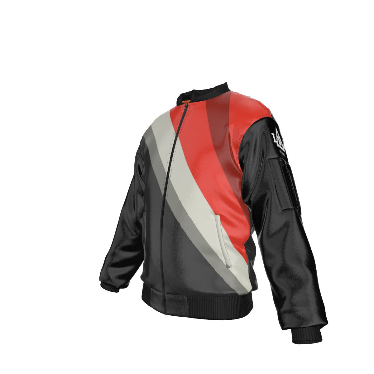 LSJ Red Gray & Black All-Over Print Men's Bomber Jacket