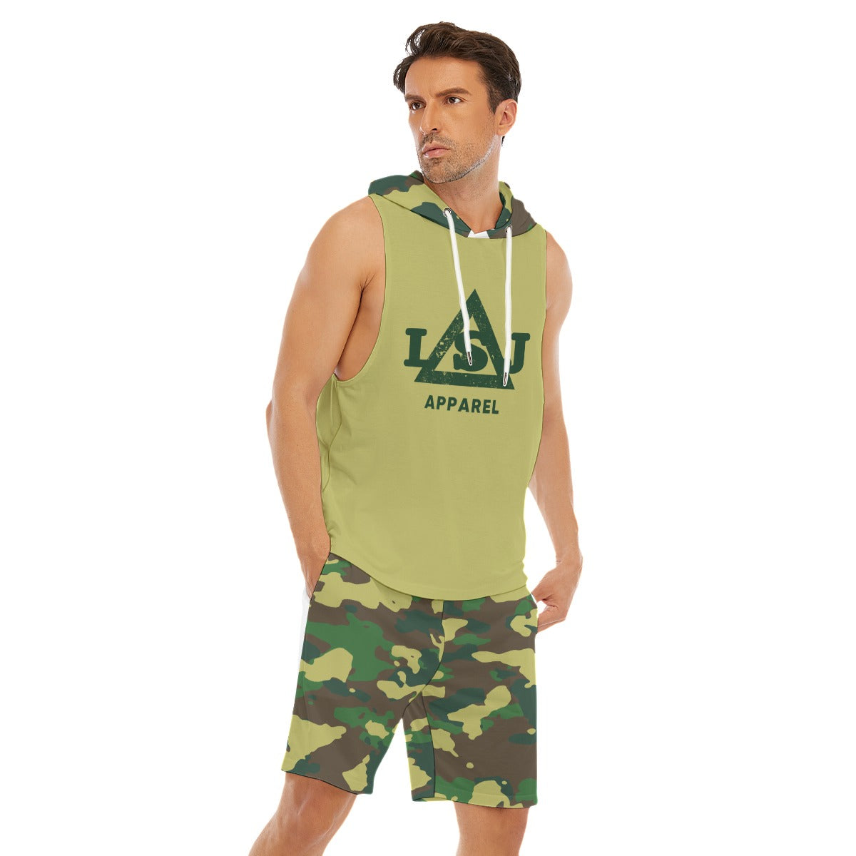 Camo Cool Men's Sleeveless Hoodie And Shorts Set
