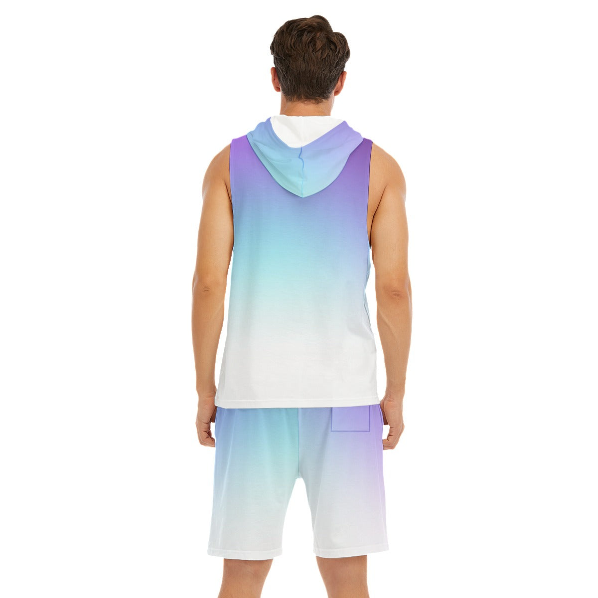 LSJ Blue Ombre Men's Sleeveless Vest And Shorts Sets