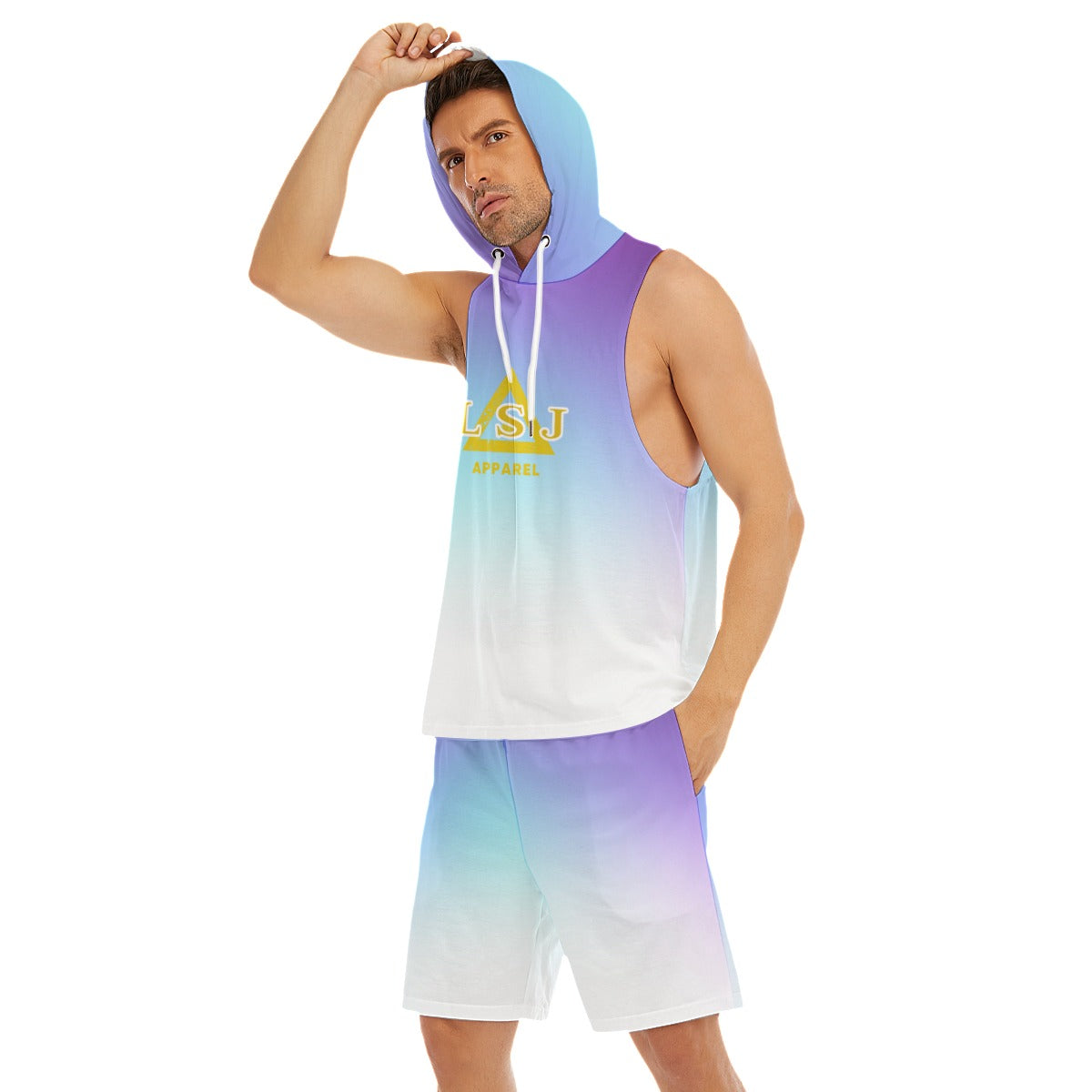 LSJ Blue Ombre Men's Sleeveless Vest And Shorts Sets