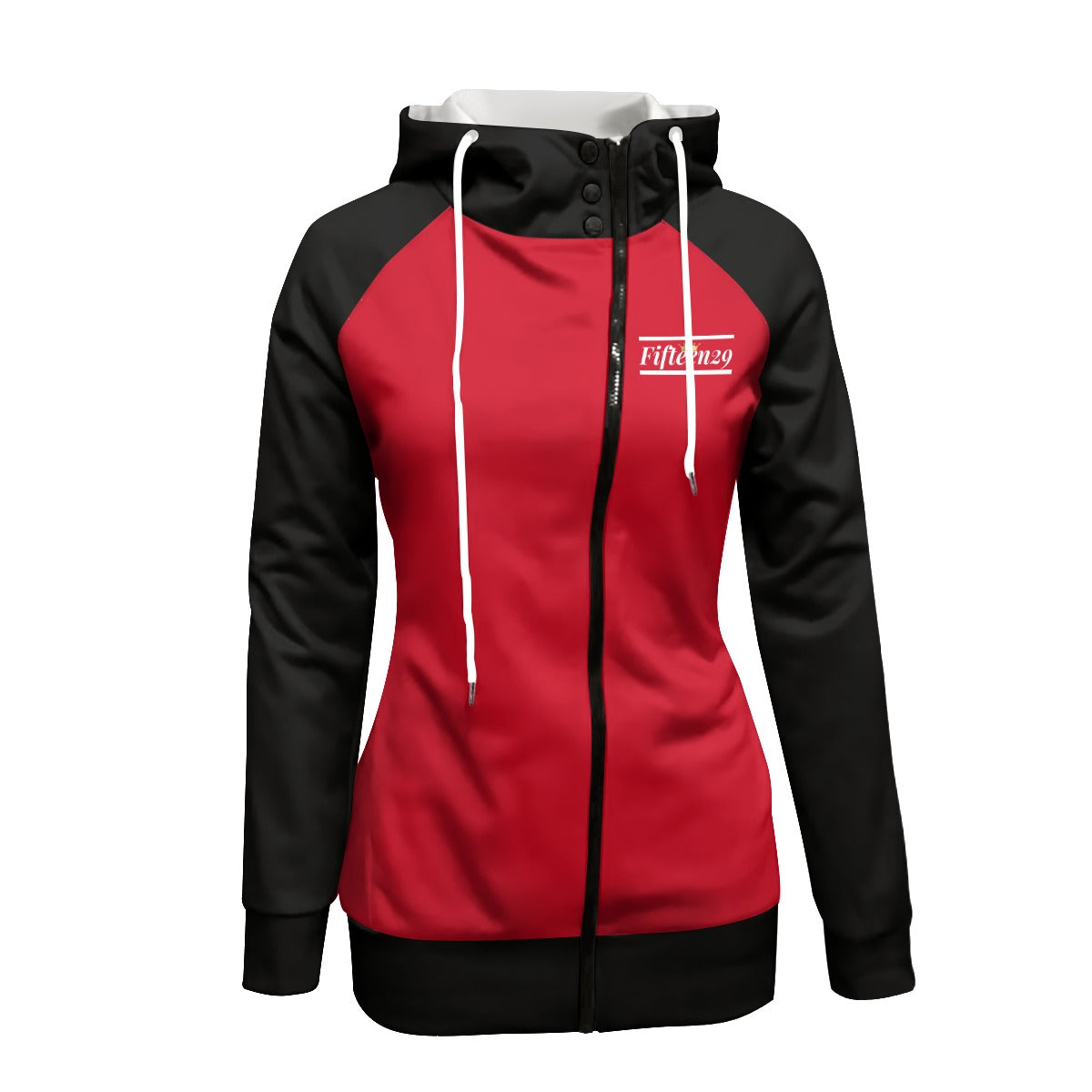 Fifteen29 Red & Black All-Over Print Women's Long Pullover Hoodie