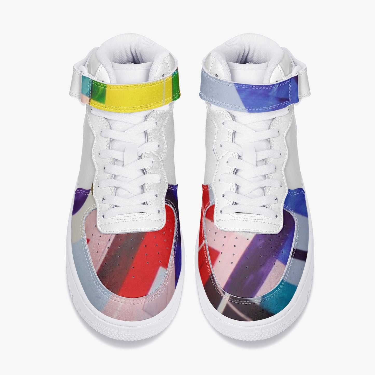 LSJ Puzzle Color White High-Top Leather Sports Sneakers