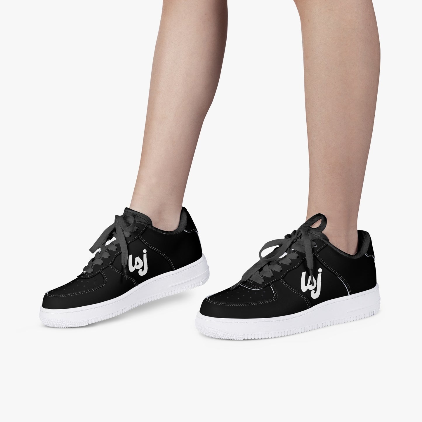 LSJ Basic Black Low-Top Leather Sports Sneakers