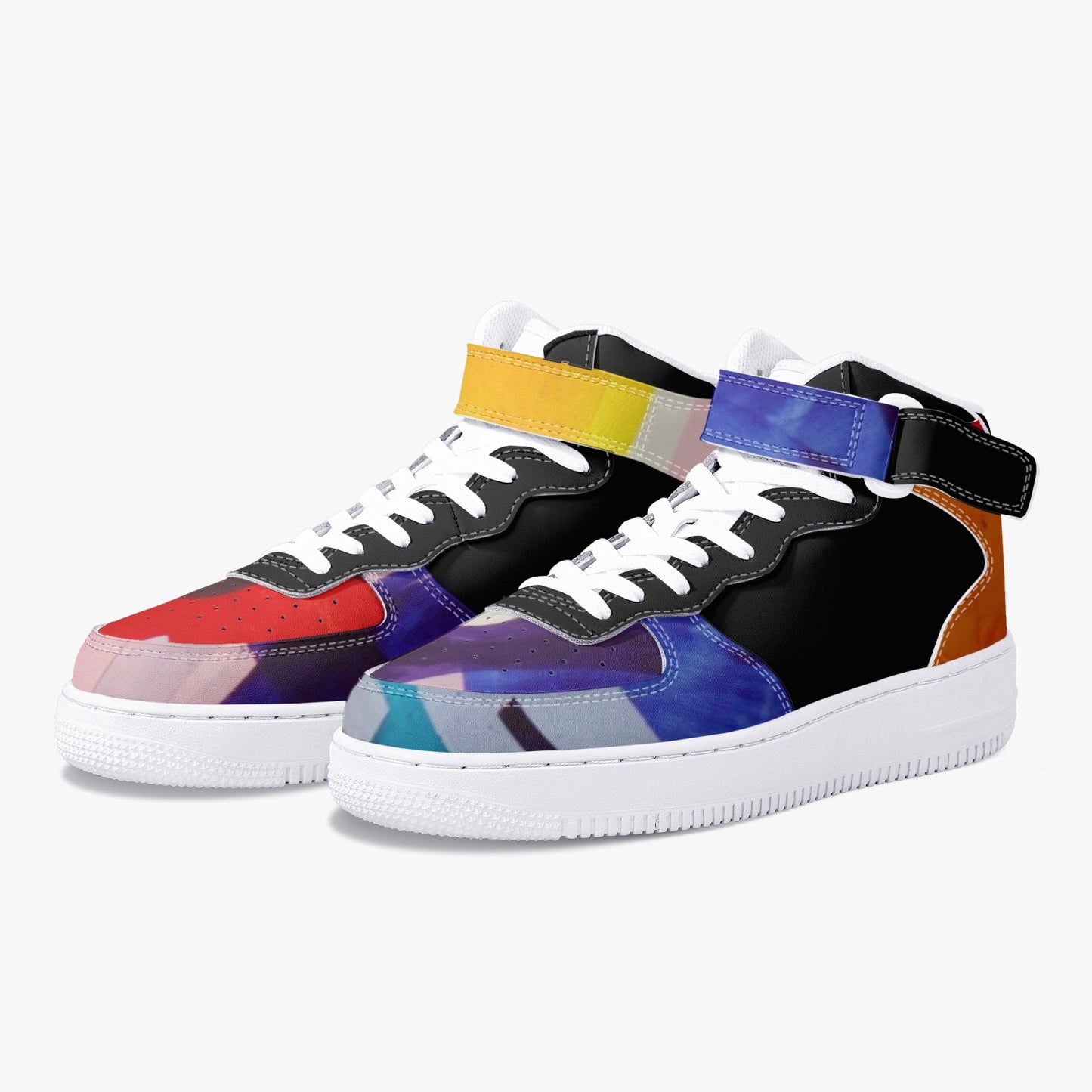 LSJ Puzzle Color Black High-Top Leather Sports Sneakers