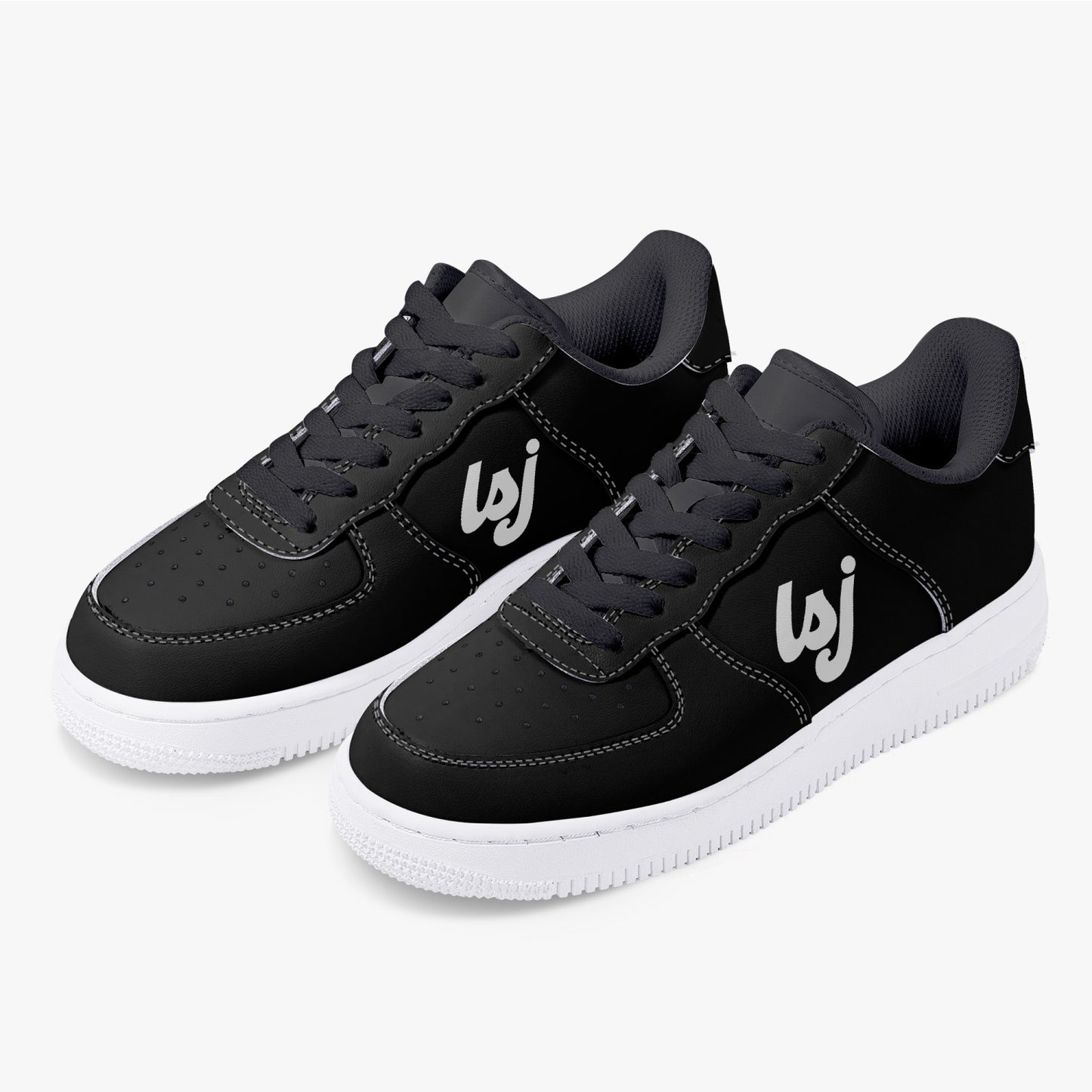 LSJ Basic Black Low-Top Leather Sports Sneakers