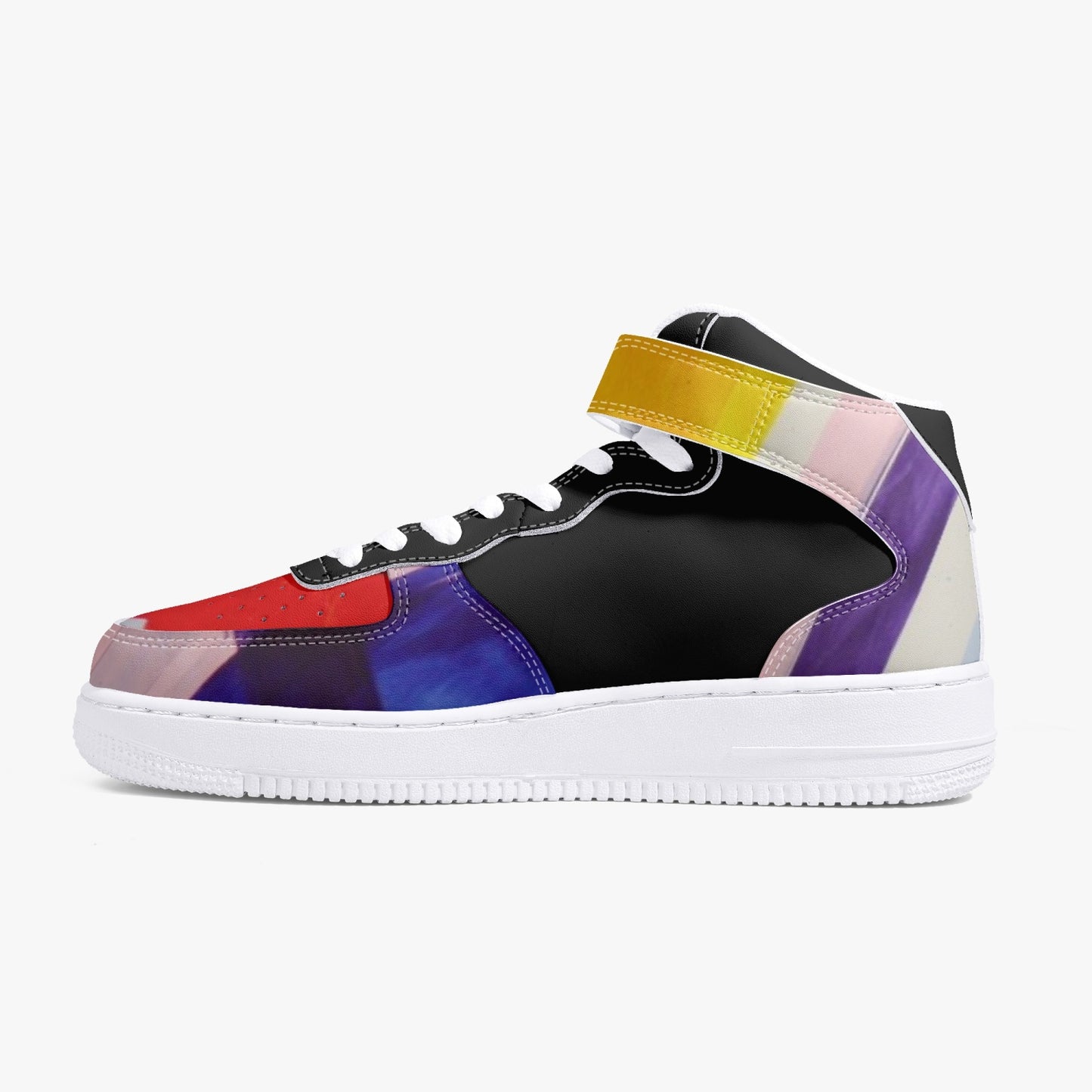 LSJ Puzzle Color Black High-Top Leather Sports Sneakers