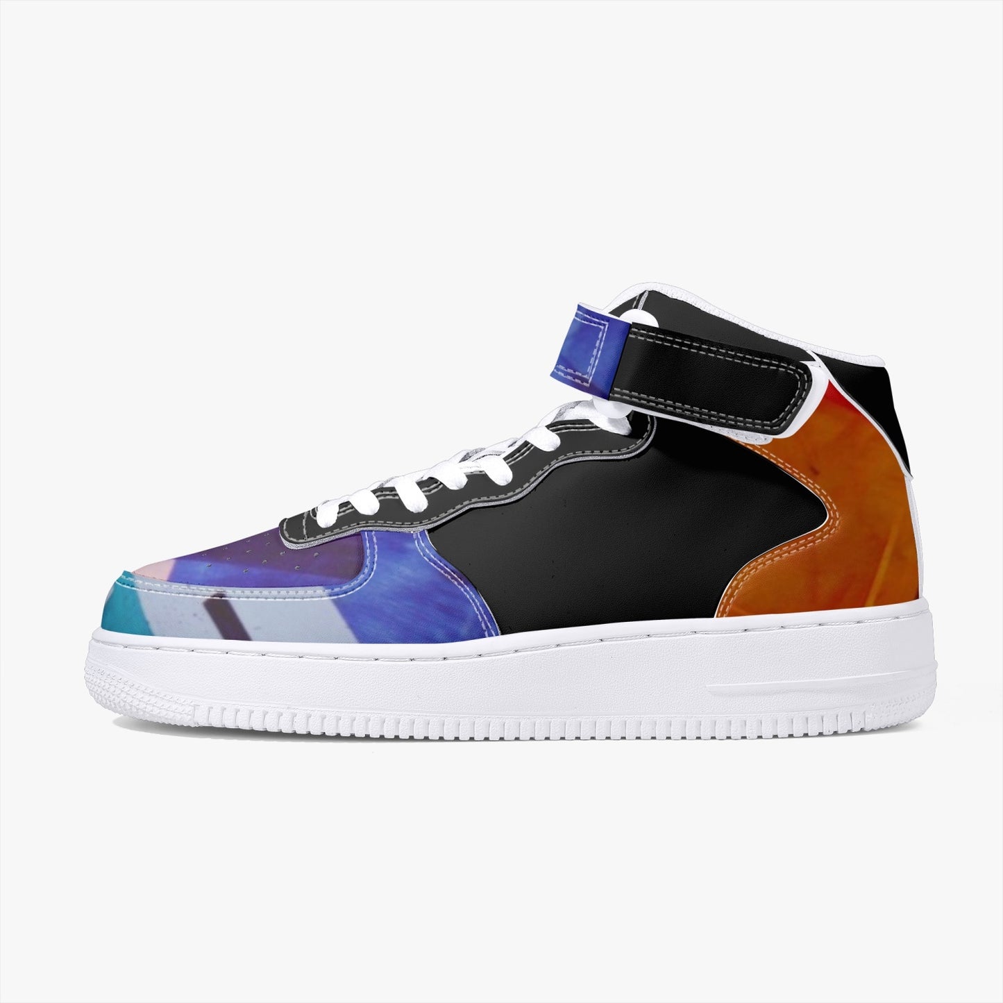 LSJ Puzzle Color Black High-Top Leather Sports Sneakers