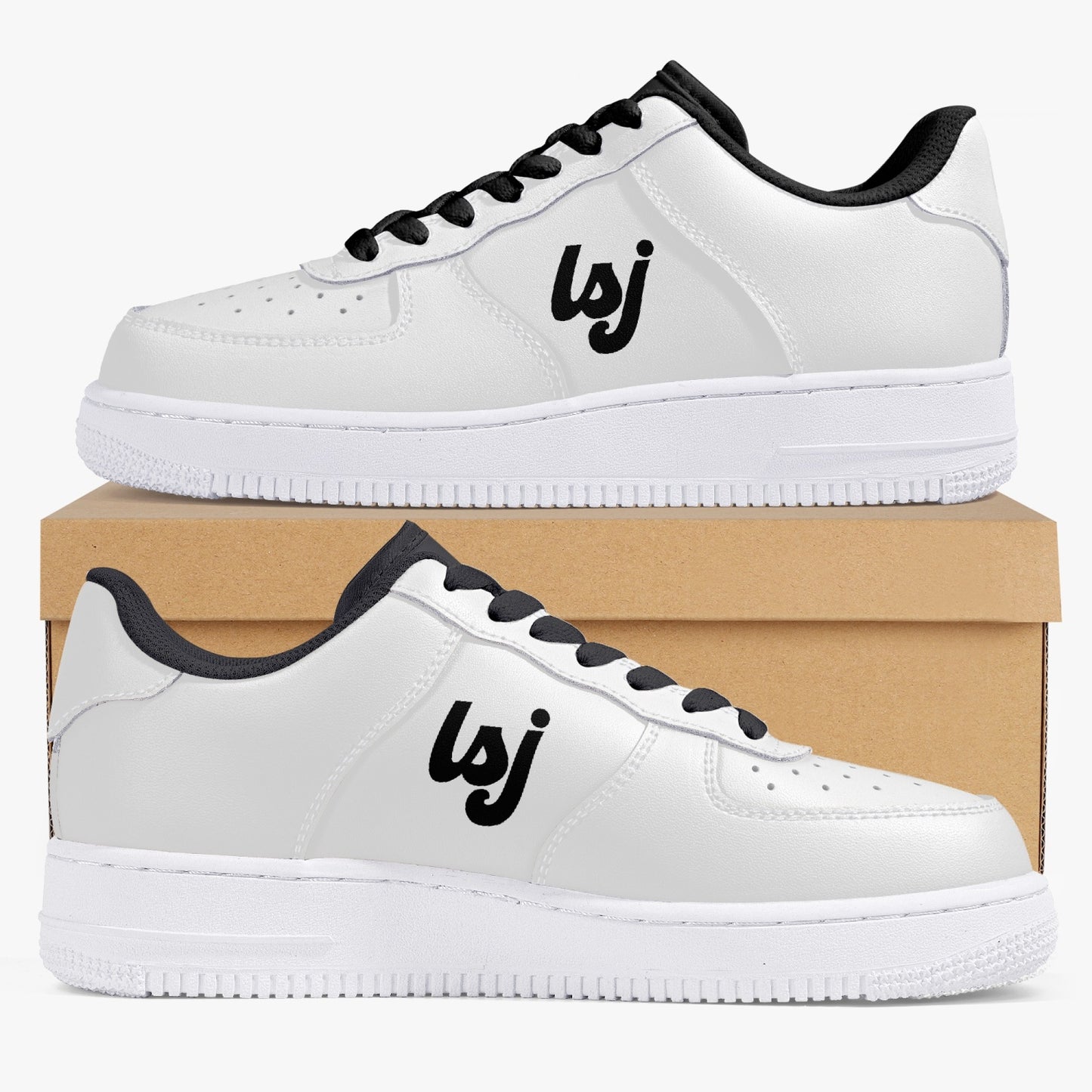 LSJ Basic White Low-Top Leather Sports Sneakers
